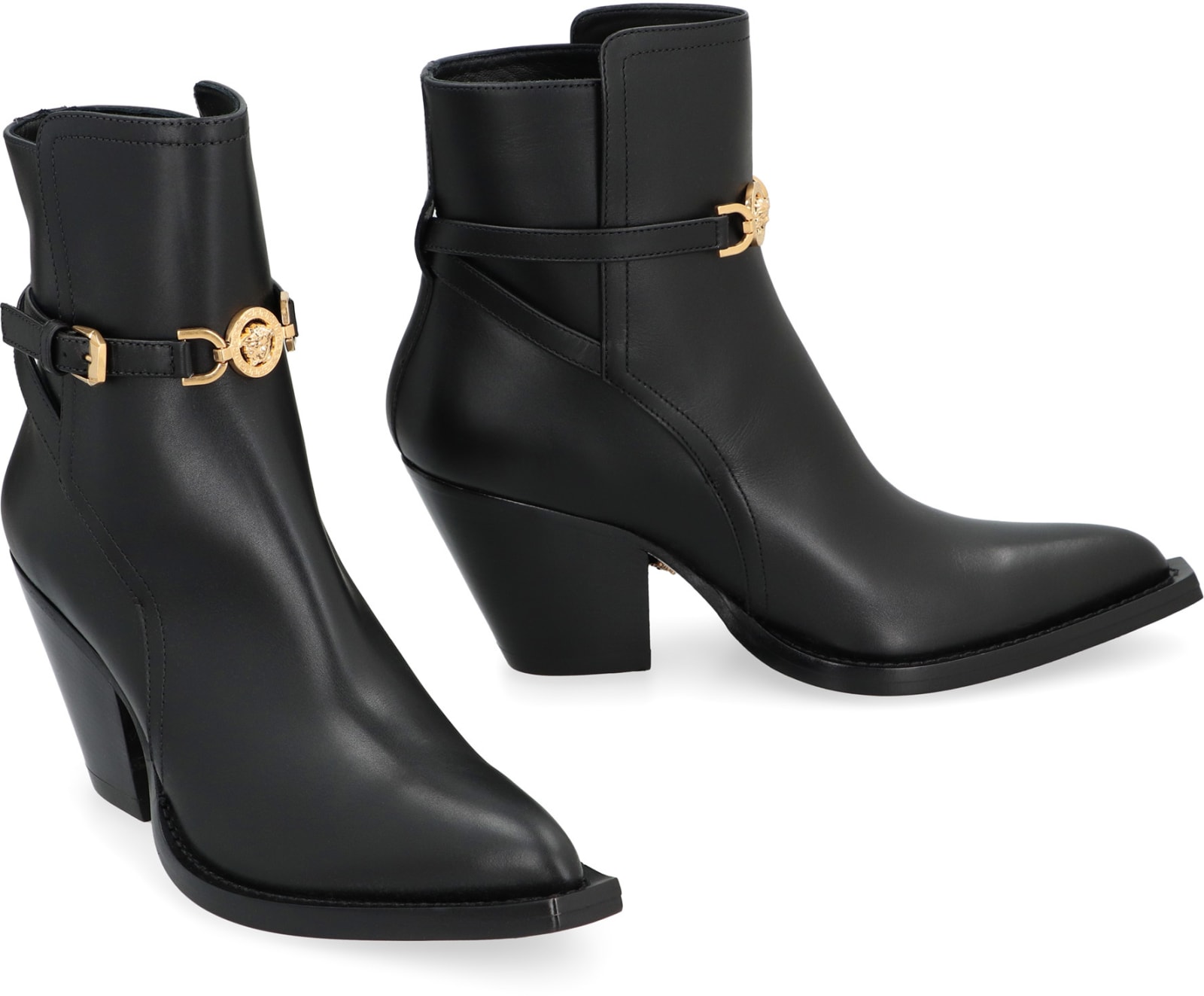 Versace Leather Ankle Boots In Black