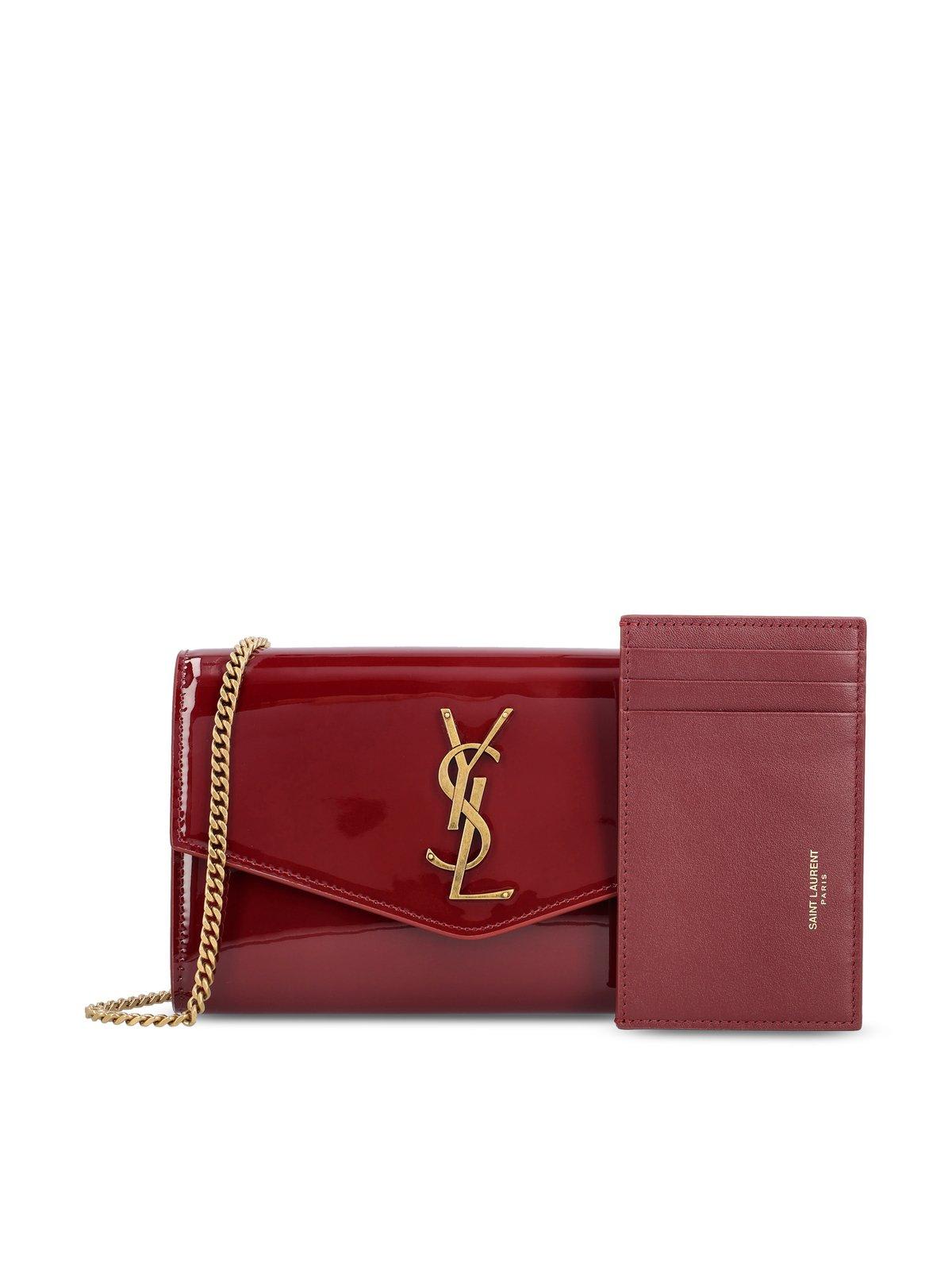 Shop Saint Laurent Logo Plaque Foldover Top Wallet In Red