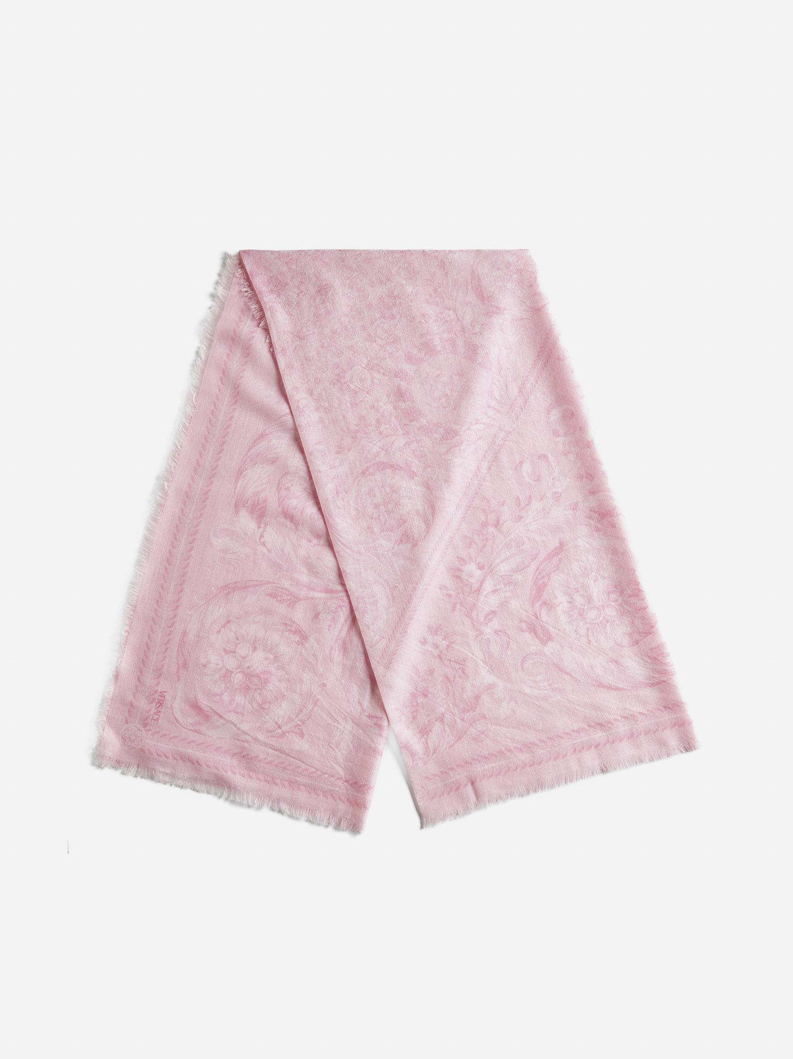 Versace Baroque Printed Frayed In Rosa
