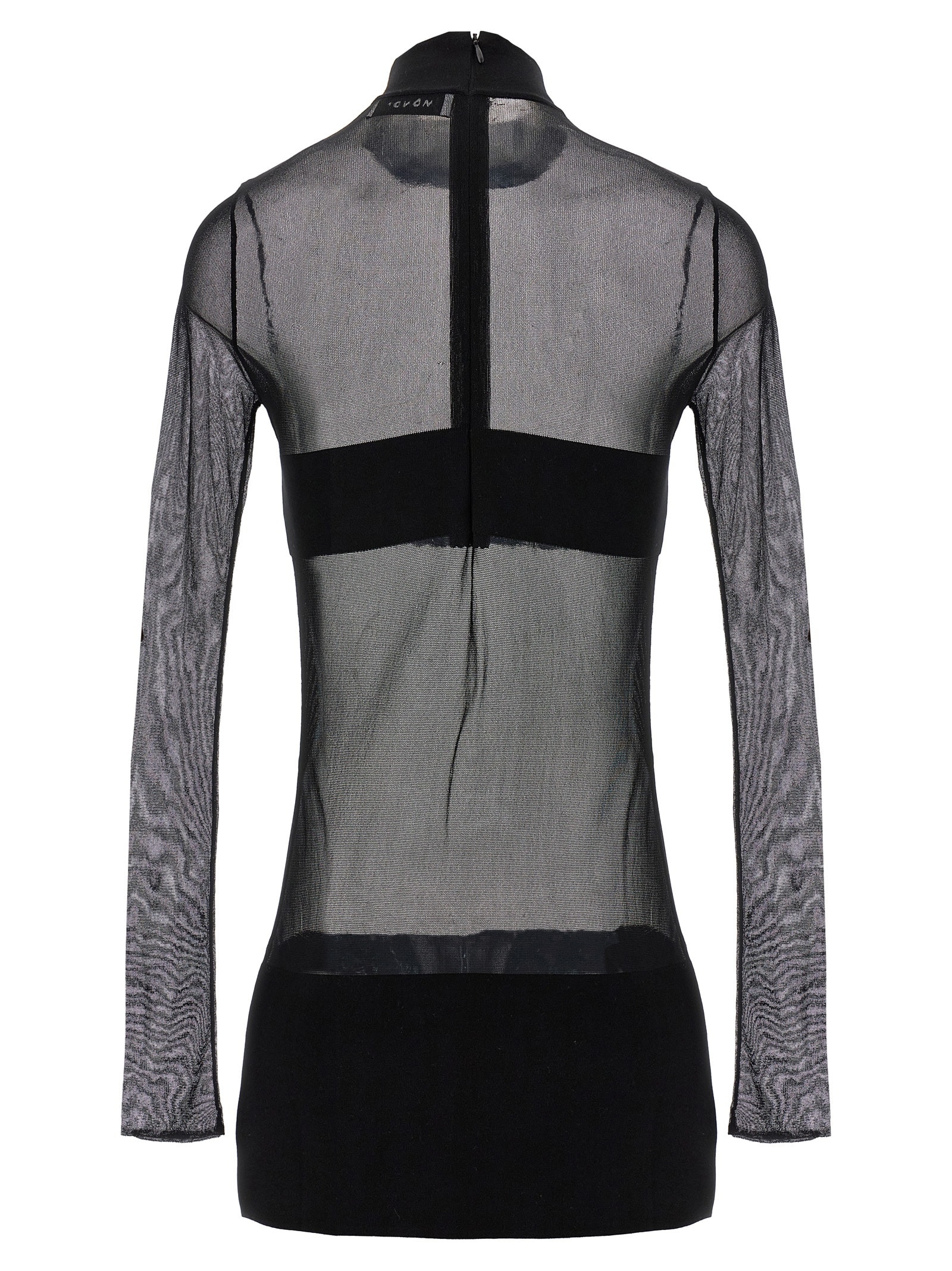 Shop Monot Transparent Knit Mini Dress In Black