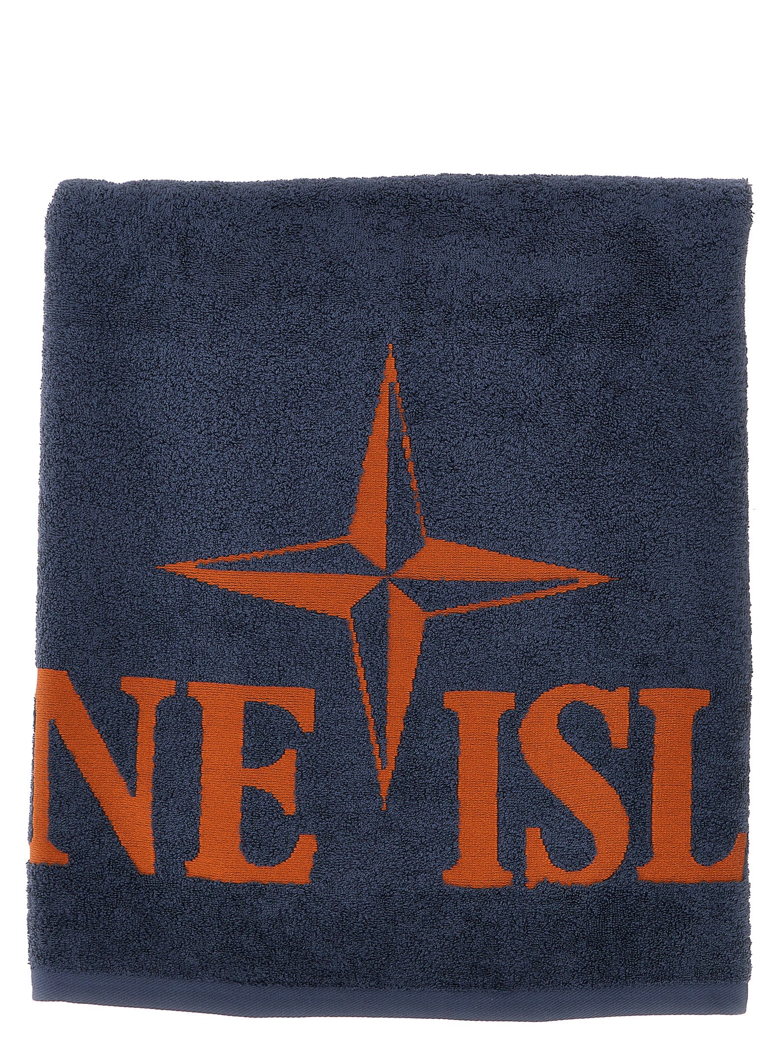 Shop Stone Island Beach Towel With Logo Embroidery In Blue