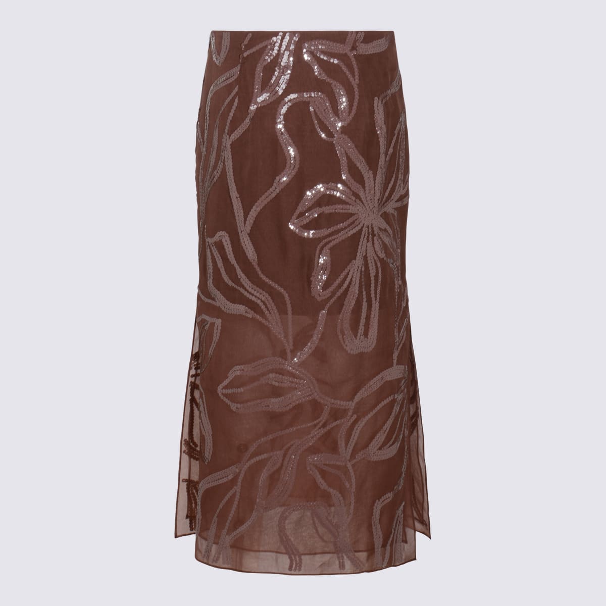 Brunello Cucinelli Bordeaux Silk Skirt In Brown