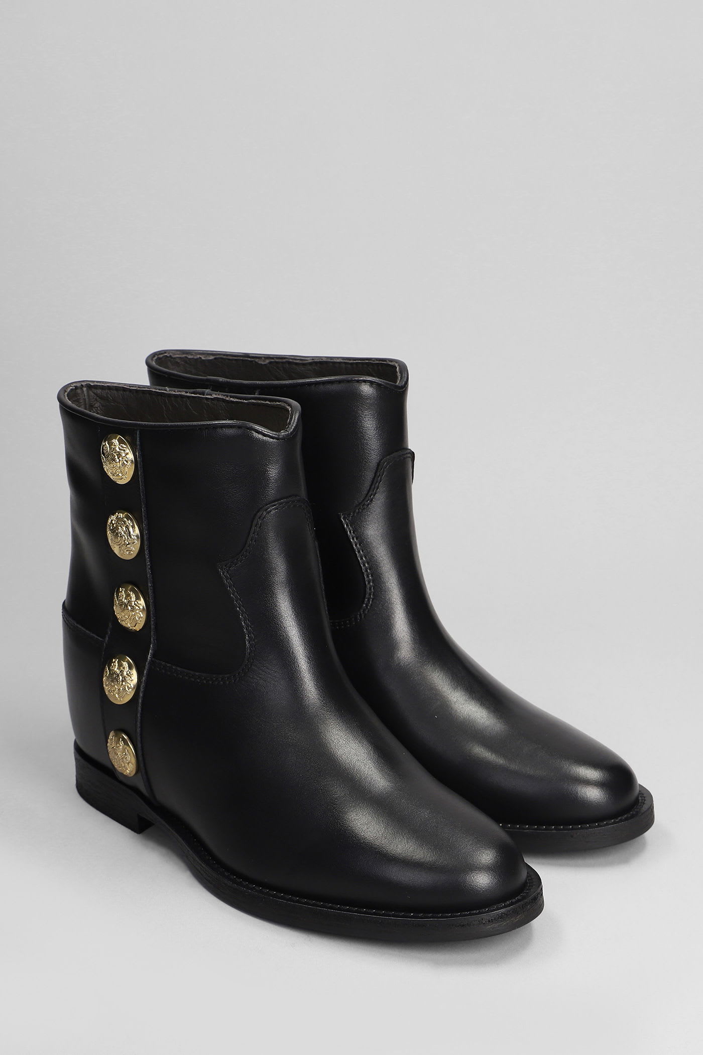 Via Roma 15 Ankle Boots Inside Wedge In Black Leather In Black