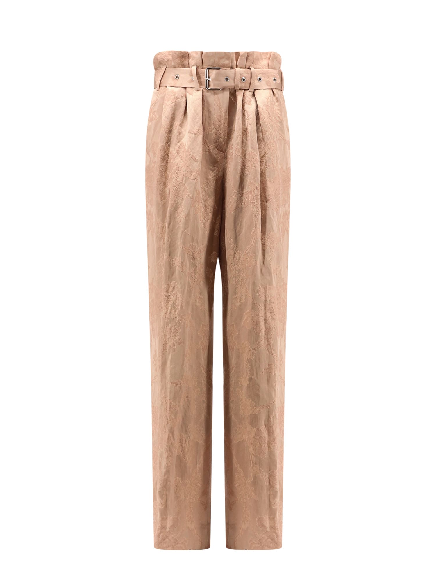 Shop Dries Van Noten Damasked Linen And Viscose Trouser With Belt In Pink