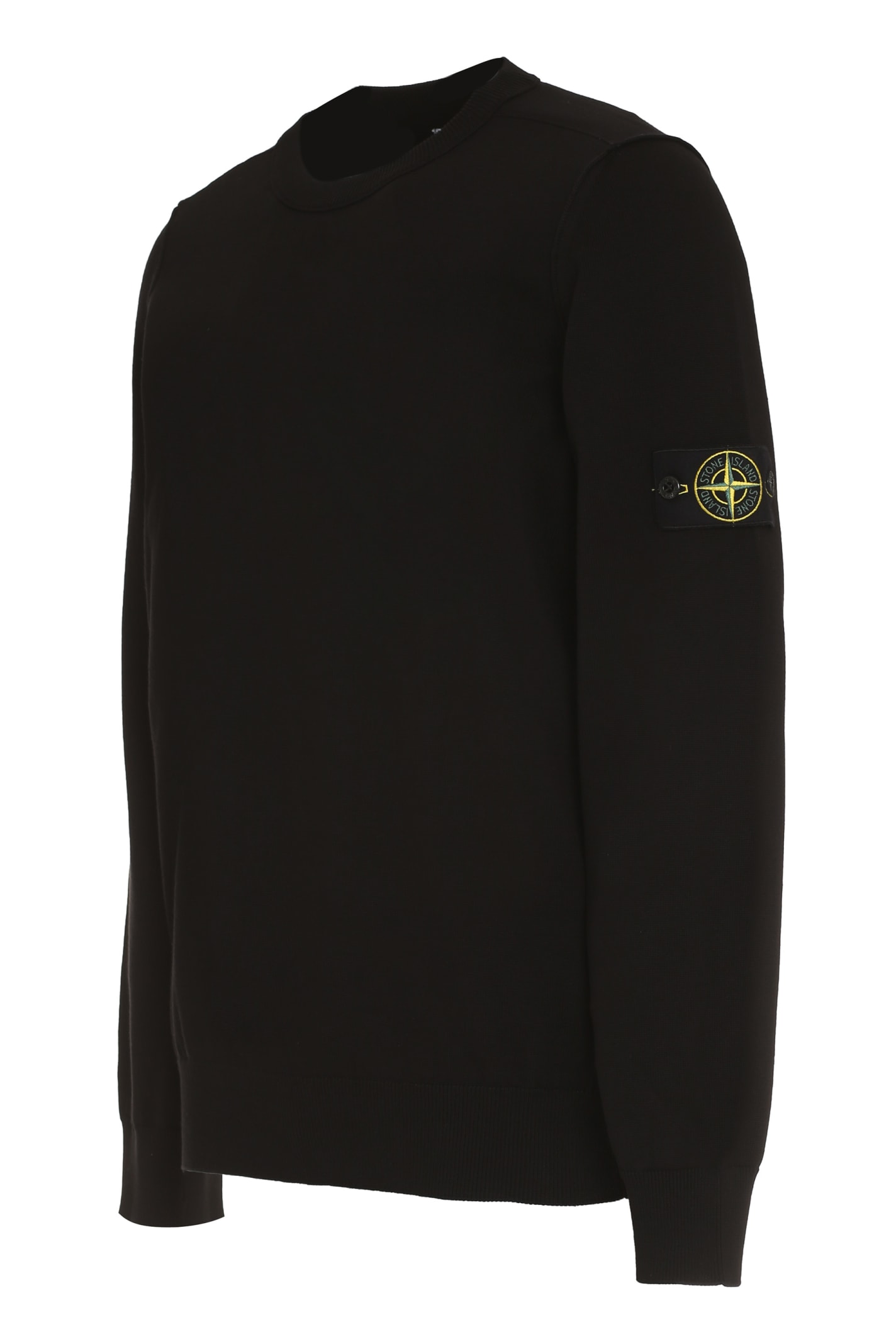 Shop Stone Island Rib Trim Logo Patch Sweatshirt In Black