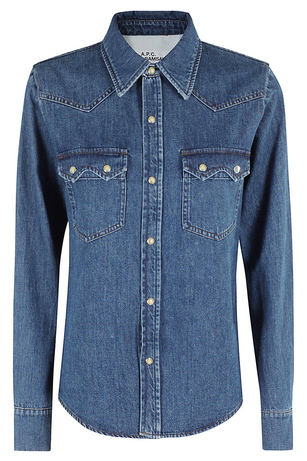 Shop Apc Buttoned Long-sleeved Denim Top In Blue