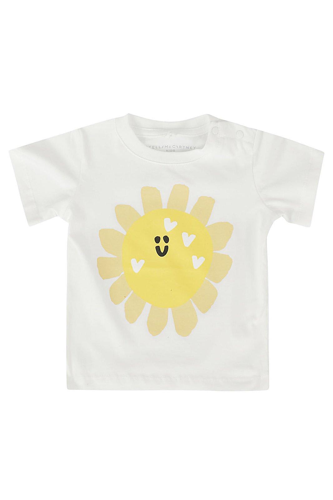 Stella Mccartney Kids' Sun-printed Crewneck T-shirt In Bianco