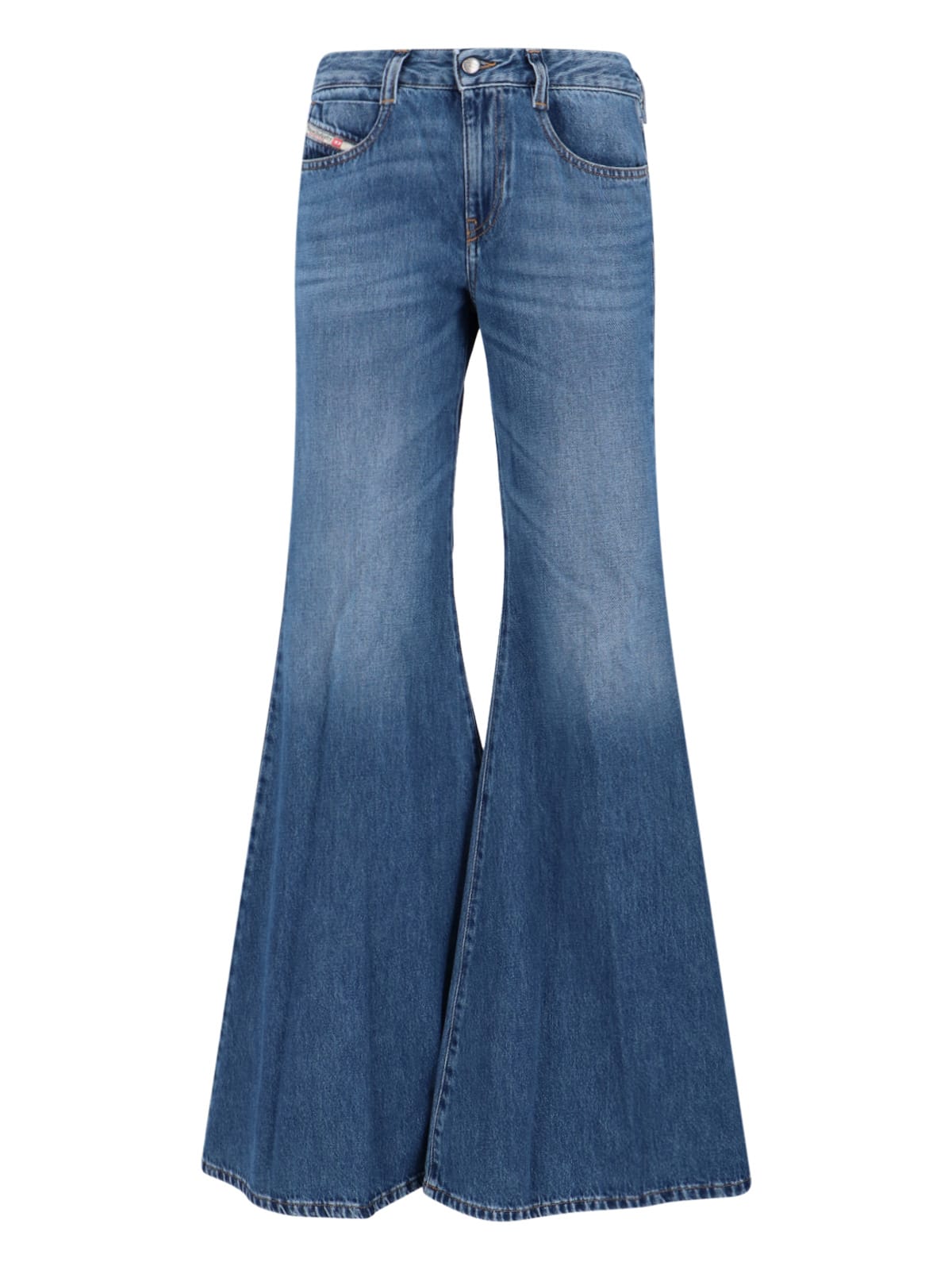 Diesel High-waisted Flared Jeans With Vintage-inspired Finish In Blue