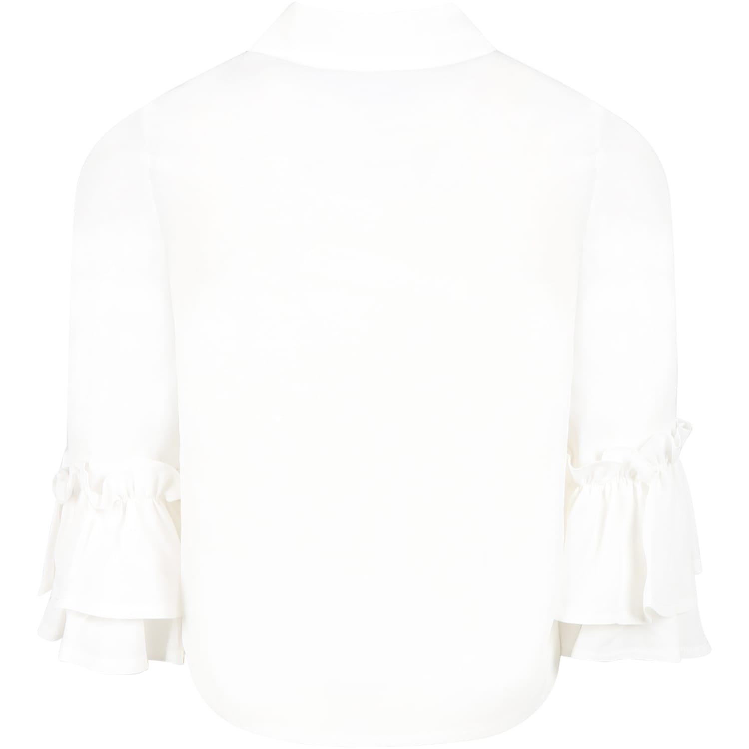 Shop Simonetta White Shirt For Girl With Ruffles In Ivory