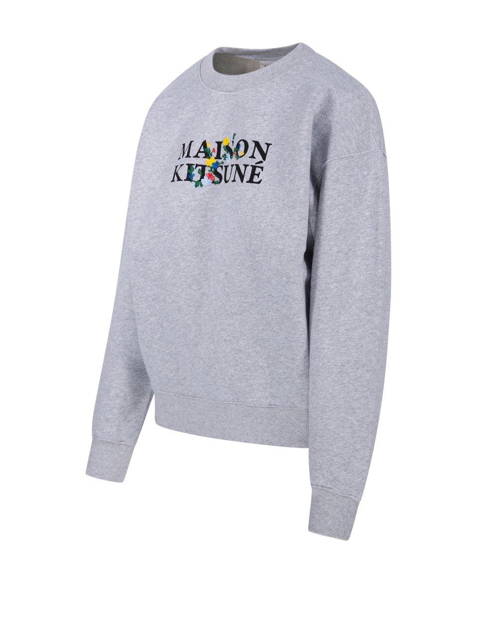 Shop Maison Kitsuné Logo Printed Crewneck Sweatshirt In Light Grey Melange