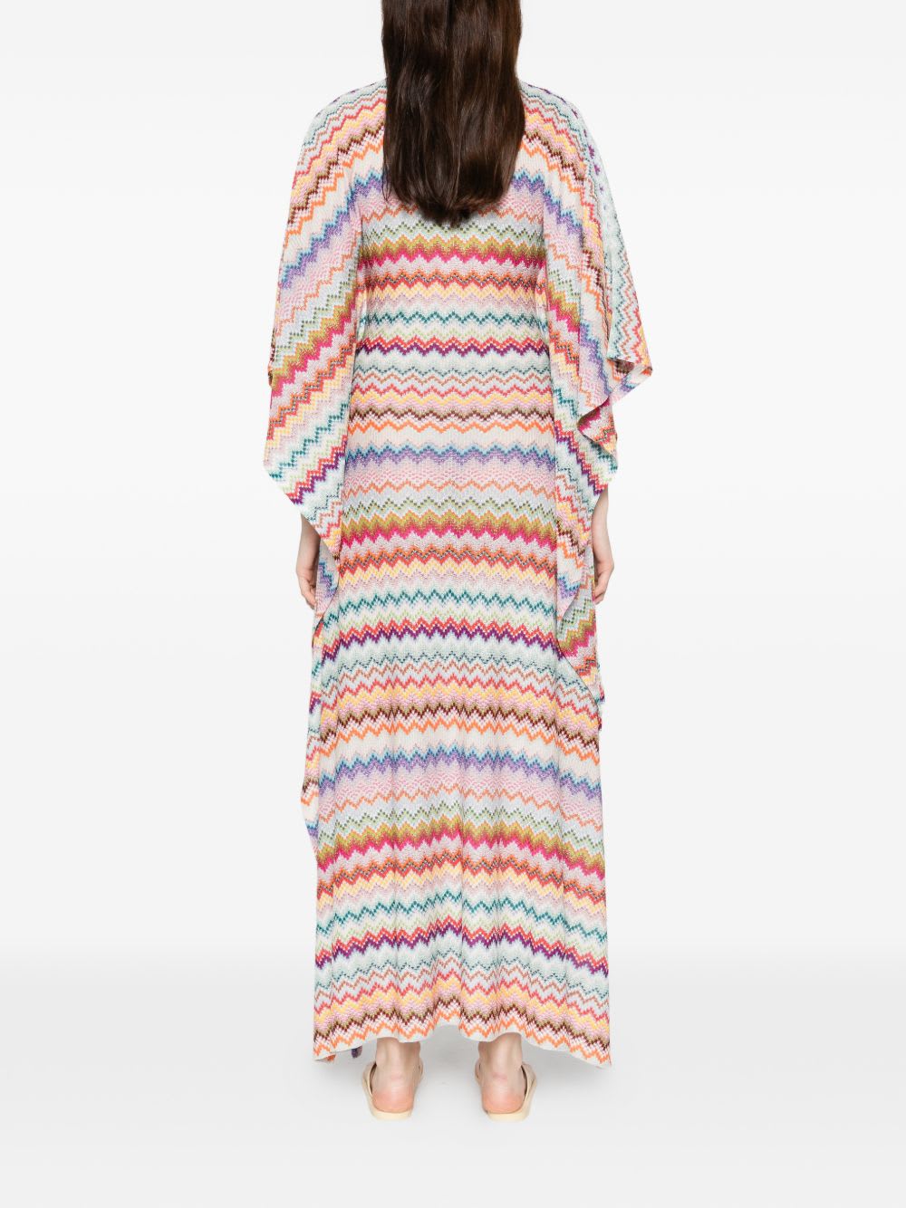 Missoni Long Caftan Cover-up With Micro Pixel-effect Zigzag Pattern In Multi