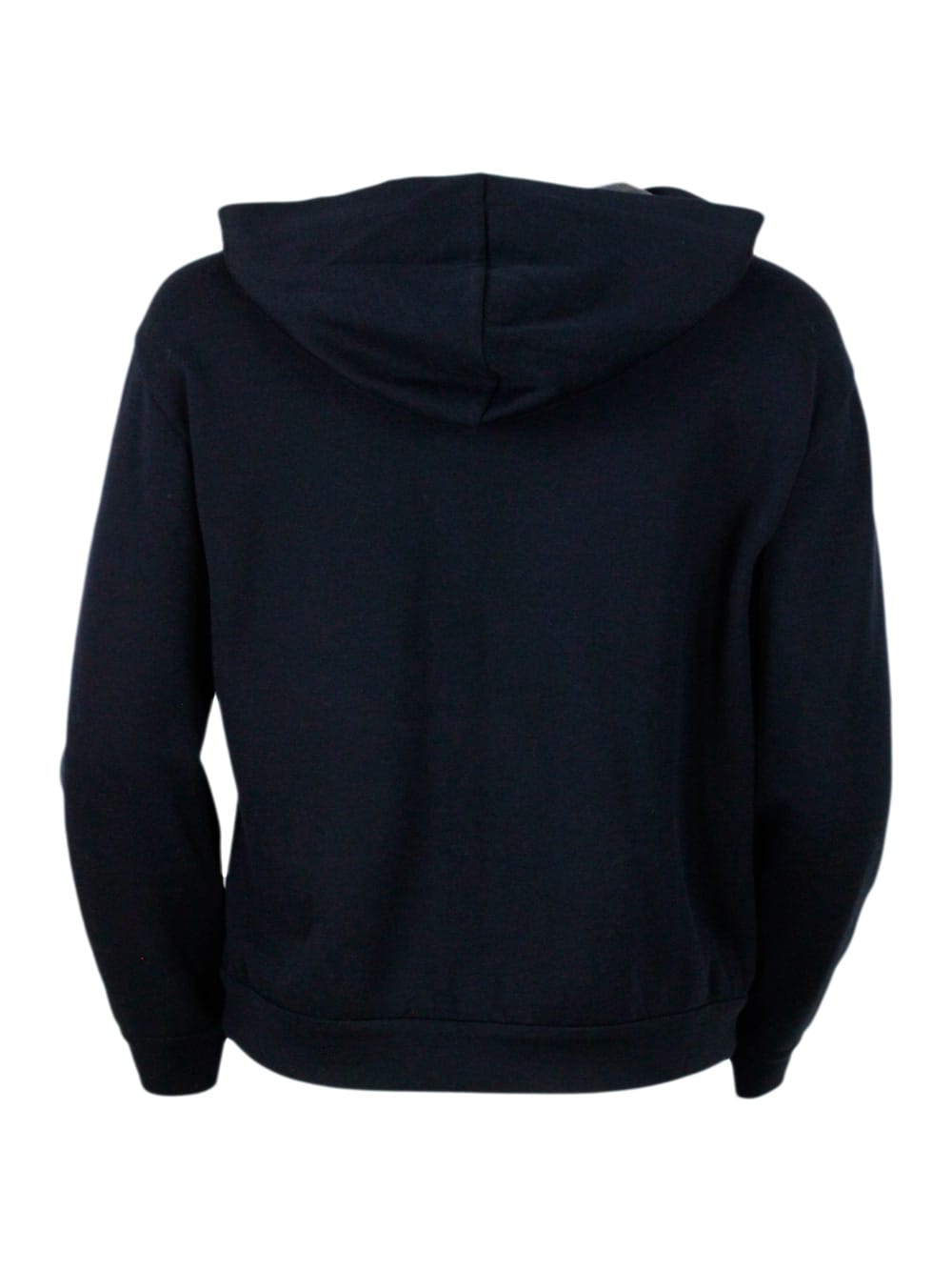 Shop Brunello Cucinelli Cotton And Silk Sweatshirt With Hood And Monili On The Zip In Blu