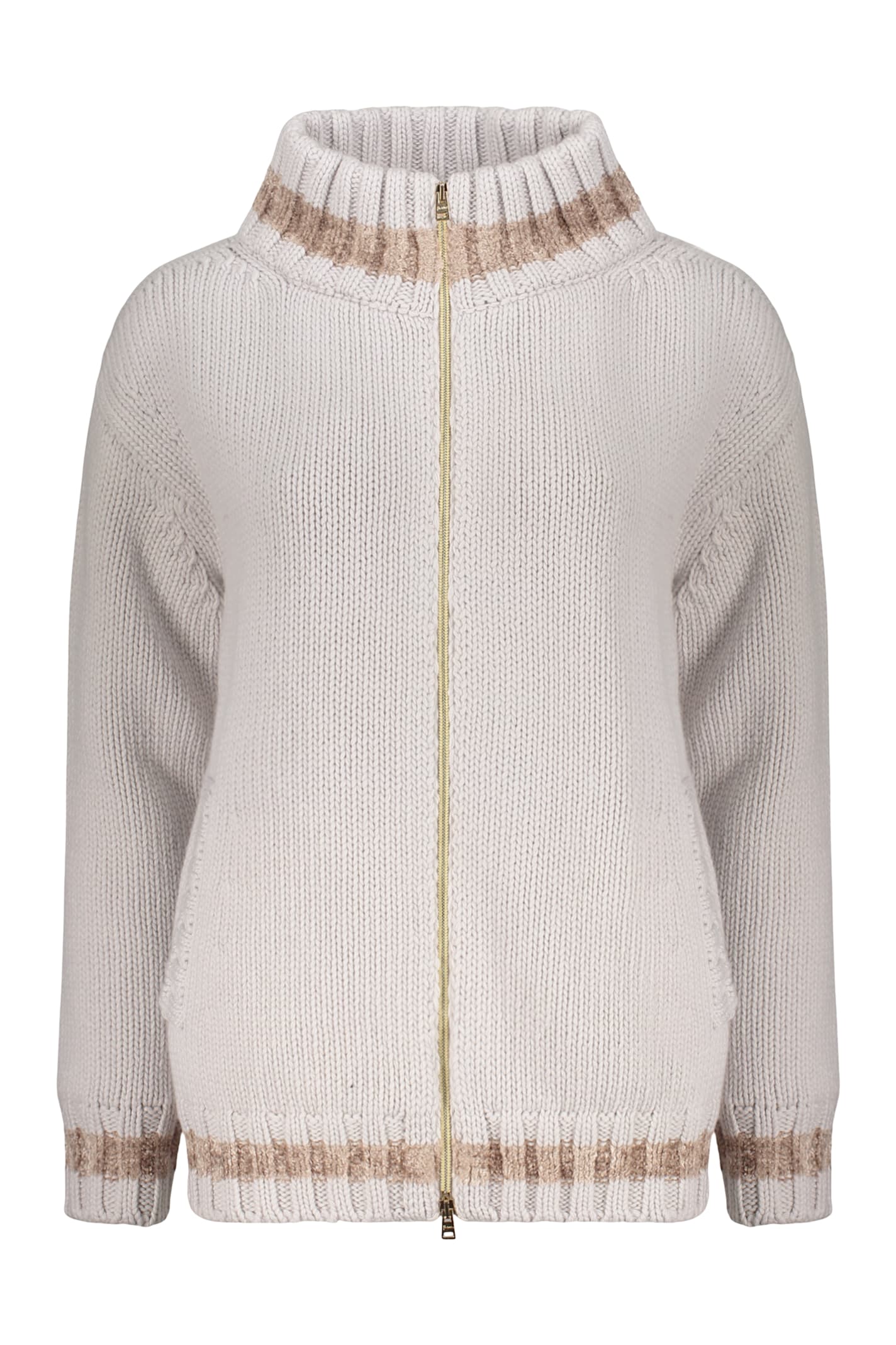 Herno Zip-up Wool Cardigan In Gray