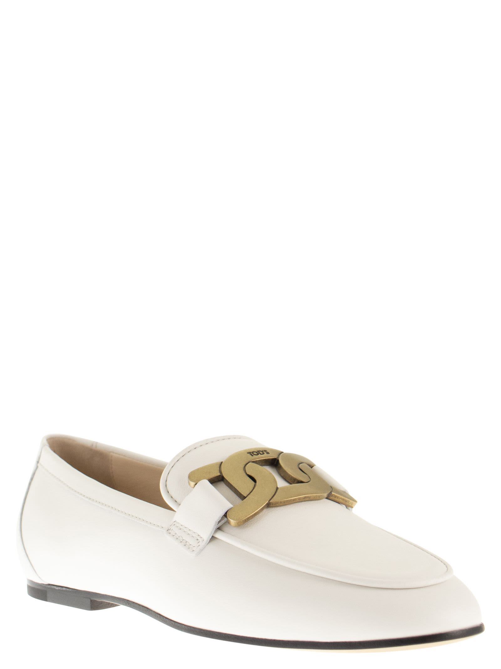 Shop Tod's Kate Leather Loafer In Bianco
