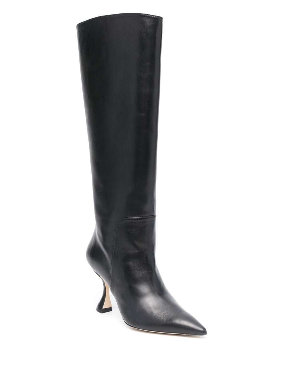 Shop Stuart Weitzman Black Pointed Boots With Spool Heel In Smooth Leather Woman