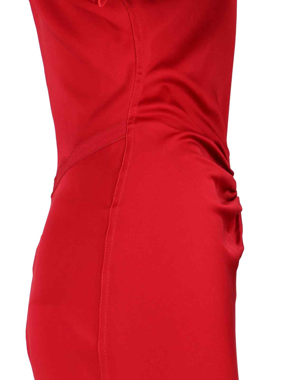 Victoria Beckham Red Crewneck Midi Dress With Gathered Waist And Rear Zip Closure In Red
