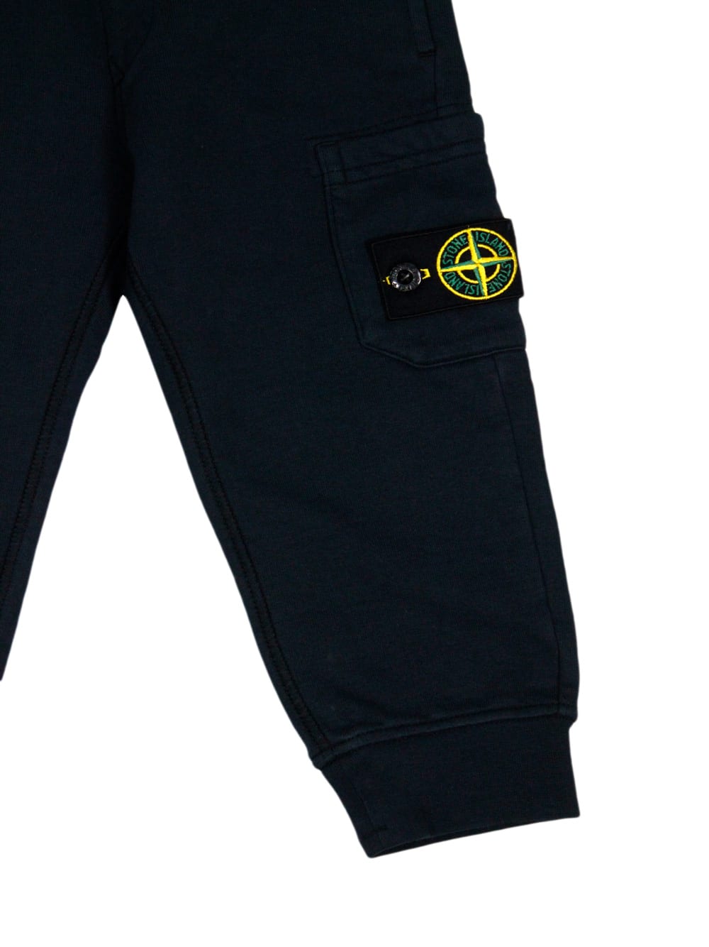 Stone Island Cotton Fleece Jogging Trousers With Elasticated Waist And Logo On The Leg Pocket In Blue