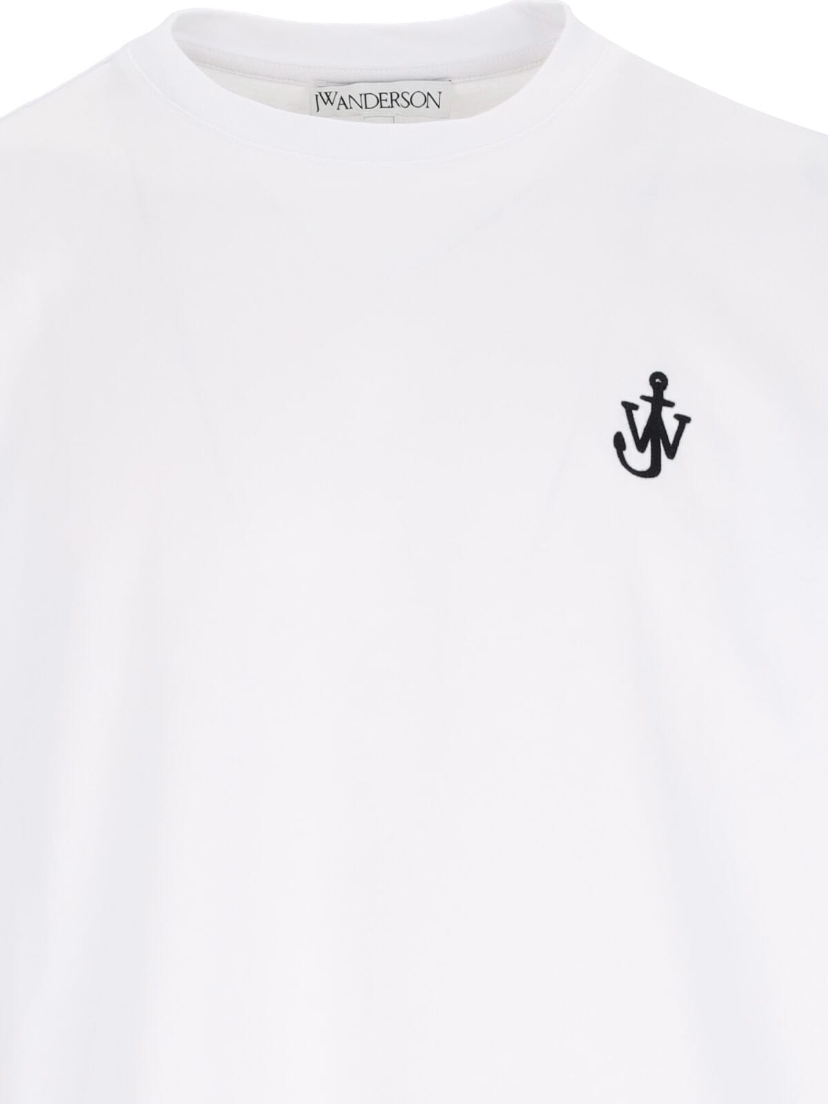 Jw Anderson Men White Crewneck T-shirt With Logo Embroidery On The Front In Cotton Man In White