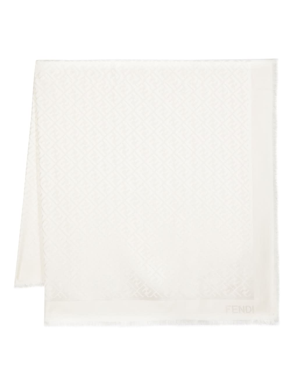 Fendi Ff Silk And Wool Scarf In White