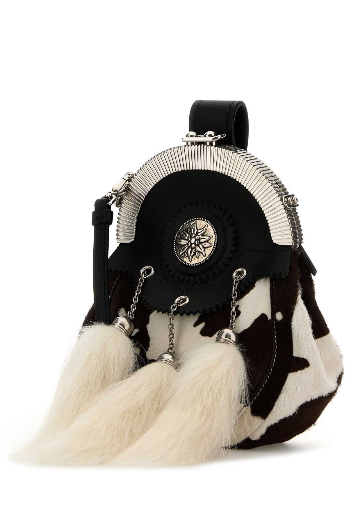 Prada Women Printed Calf Hair Clutch In Bianco/nero