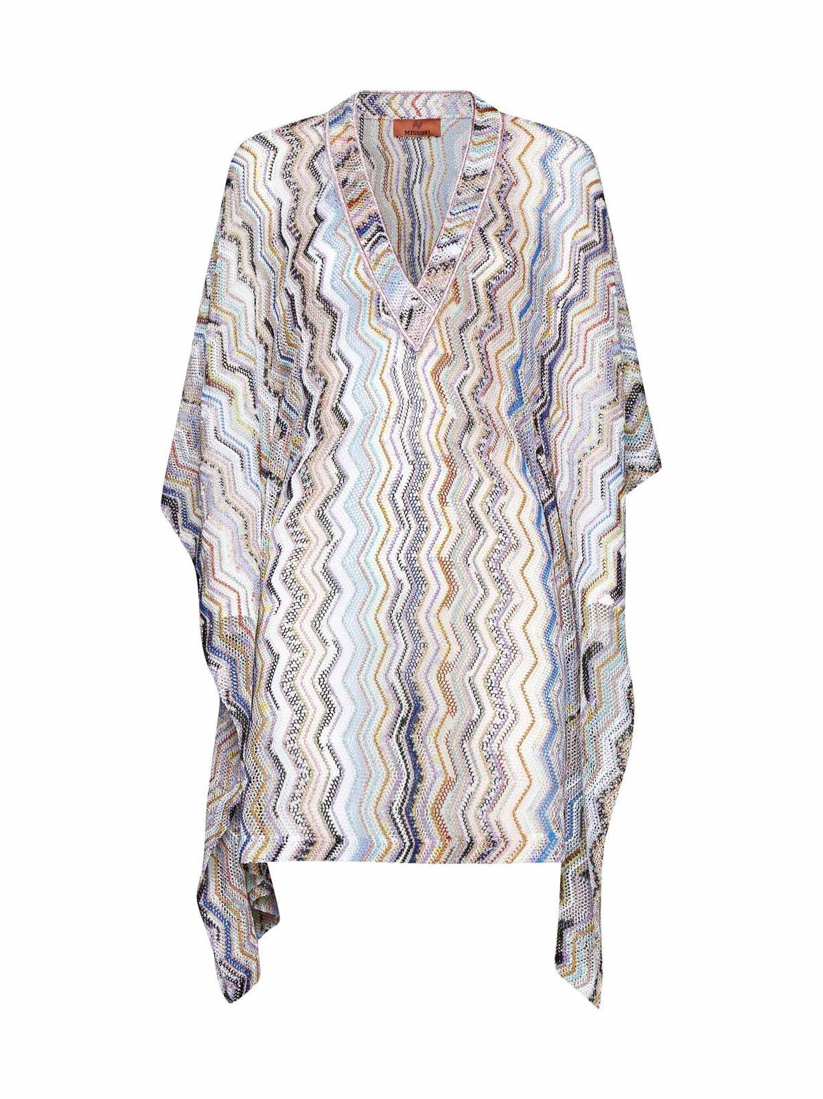Shop Missoni Zigzag V-neck Mini Dress In Fondo Bianco