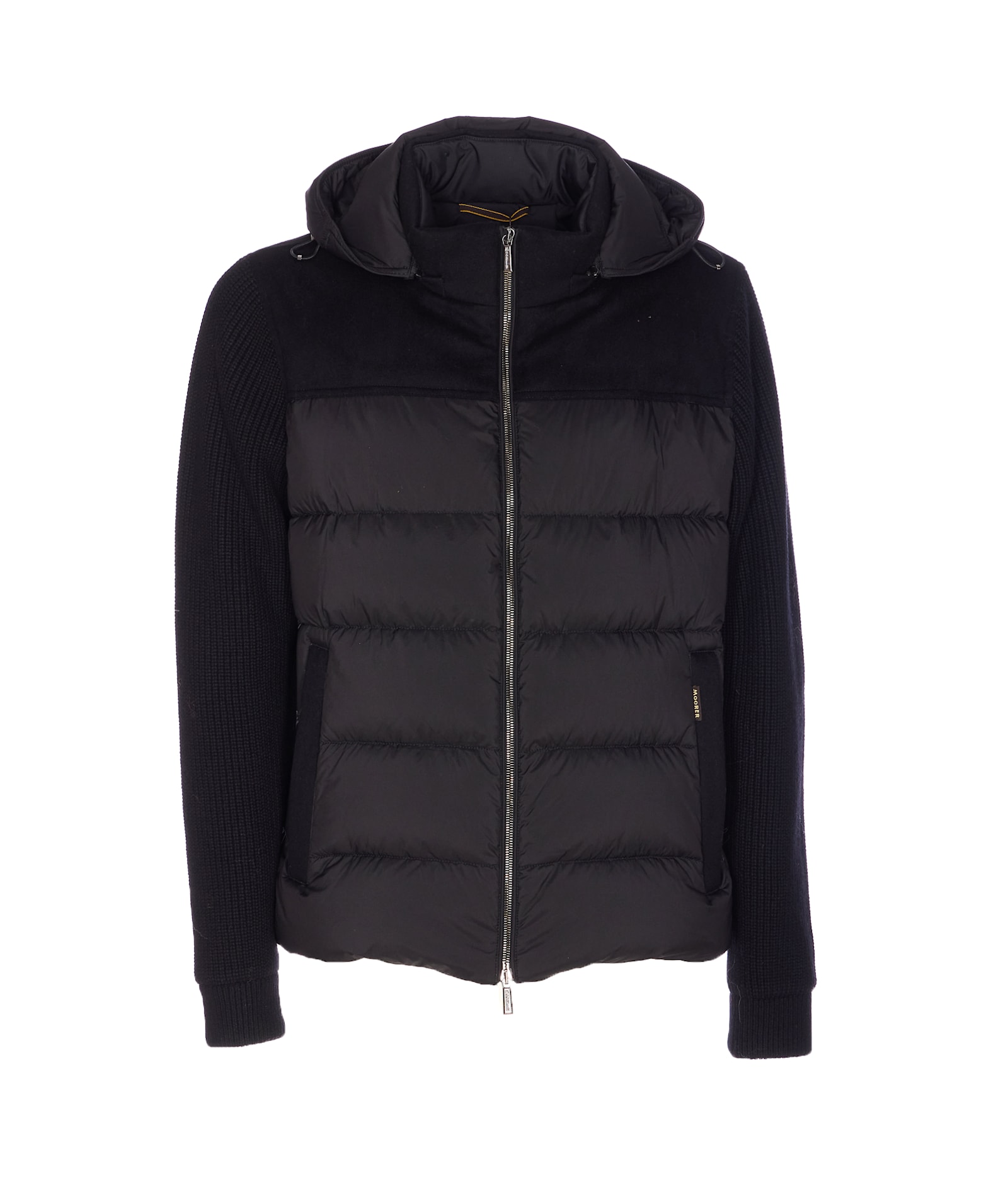Moorer Hooded Padded Quilted Jacket Sleeves In Black