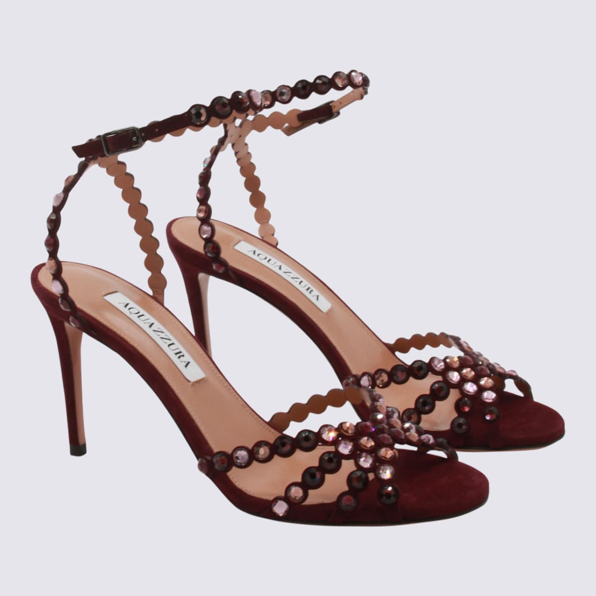 Aquazzura Dark Red Leather Tequila 85 Sandal In Brown