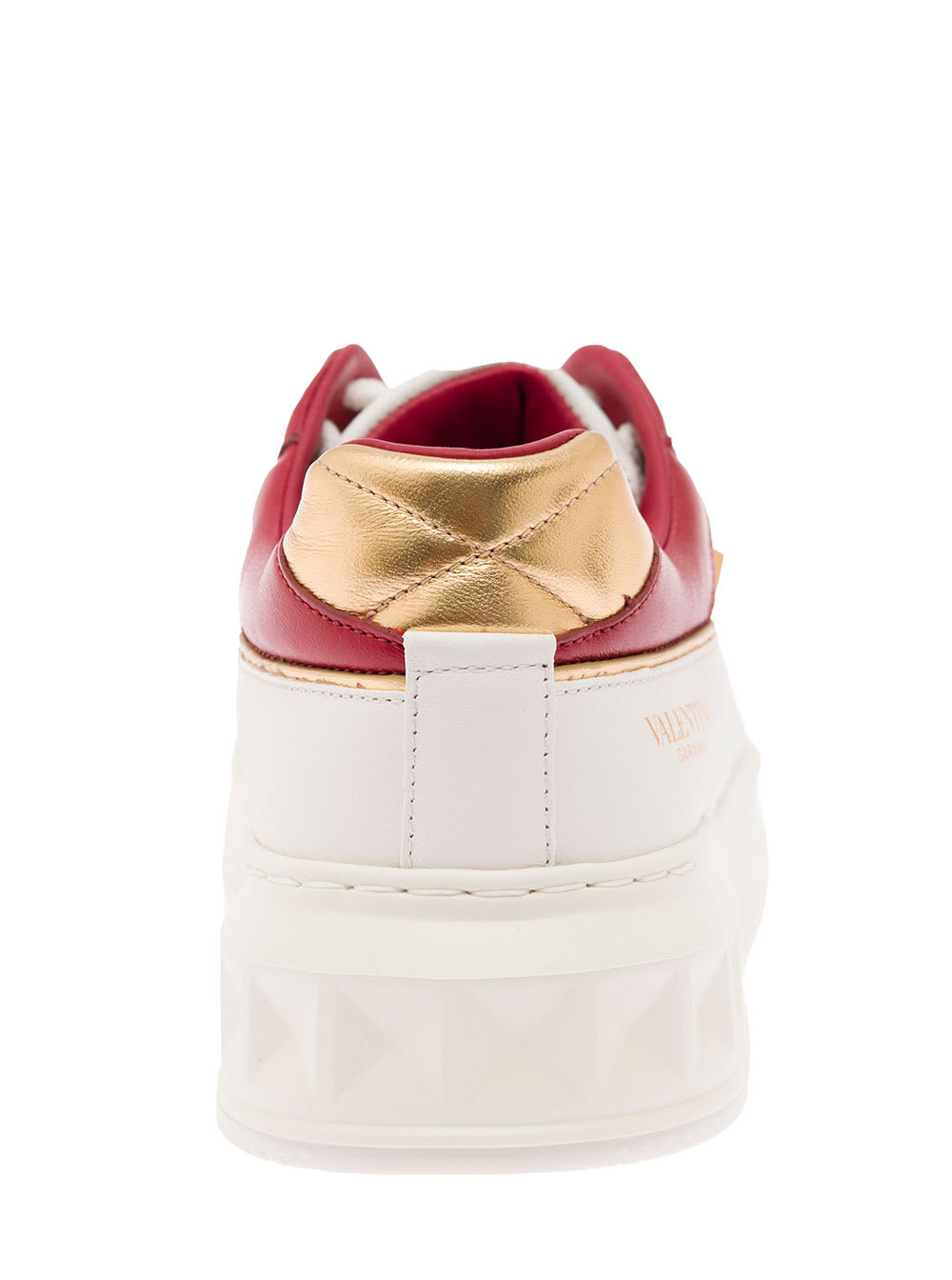 VALENTINO GARAVANI ONE STUD WHITE AND RED LOW-TOP SNEAKER IN NAPPA VALENTINO GARAVANI WOMAN