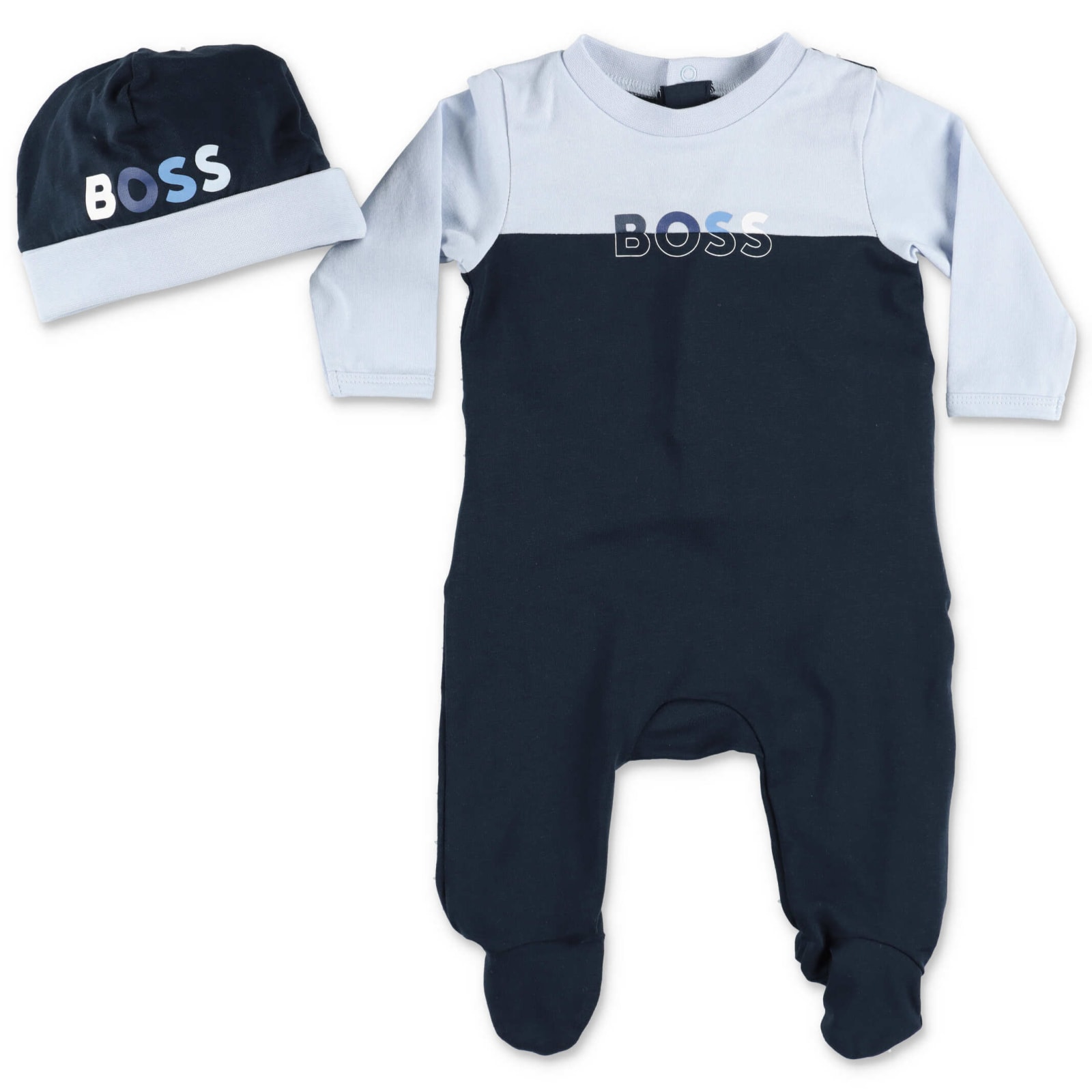 Hugo Boss Set Blu In Jersey Di Cotone Con Tutina E Cappello