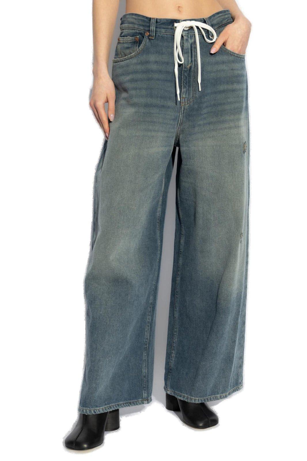 Shop Mm6 Maison Margiela Drawstring Jeans In Clear Blue