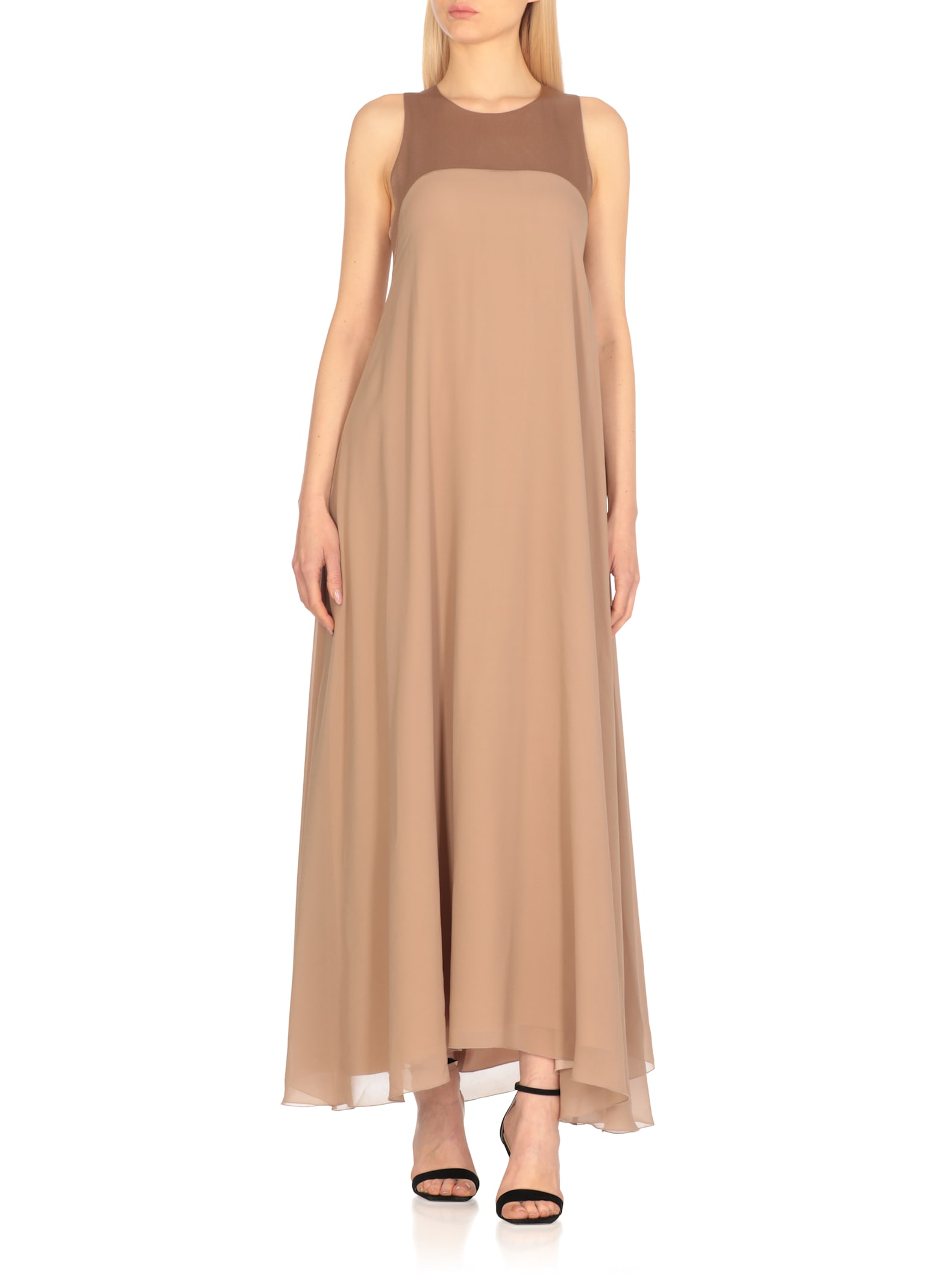 Antonelli Round-neck Sleeveless Dress In Brown