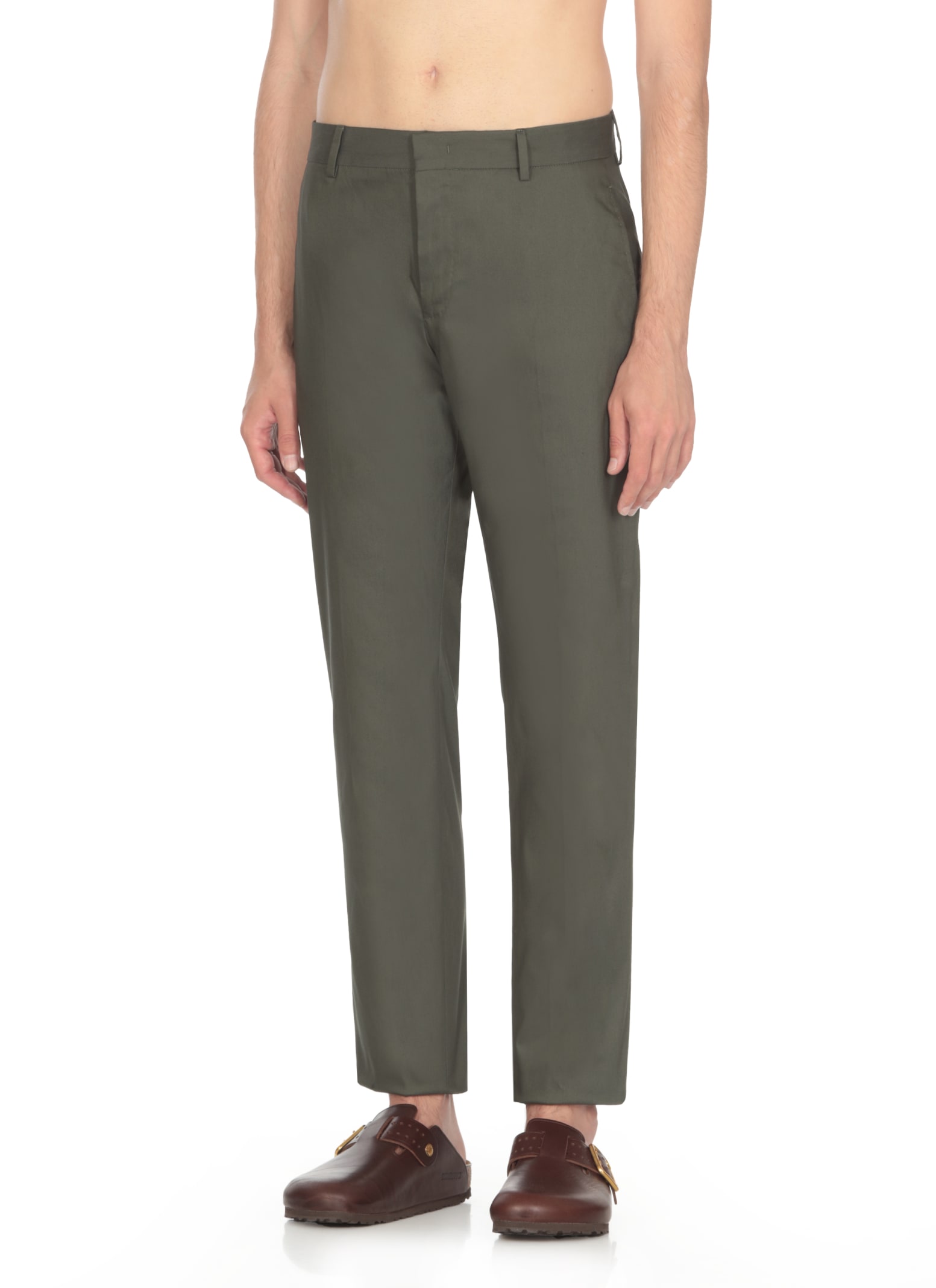 Shop Pt Torino Cotton Tailored Trousers  In Green