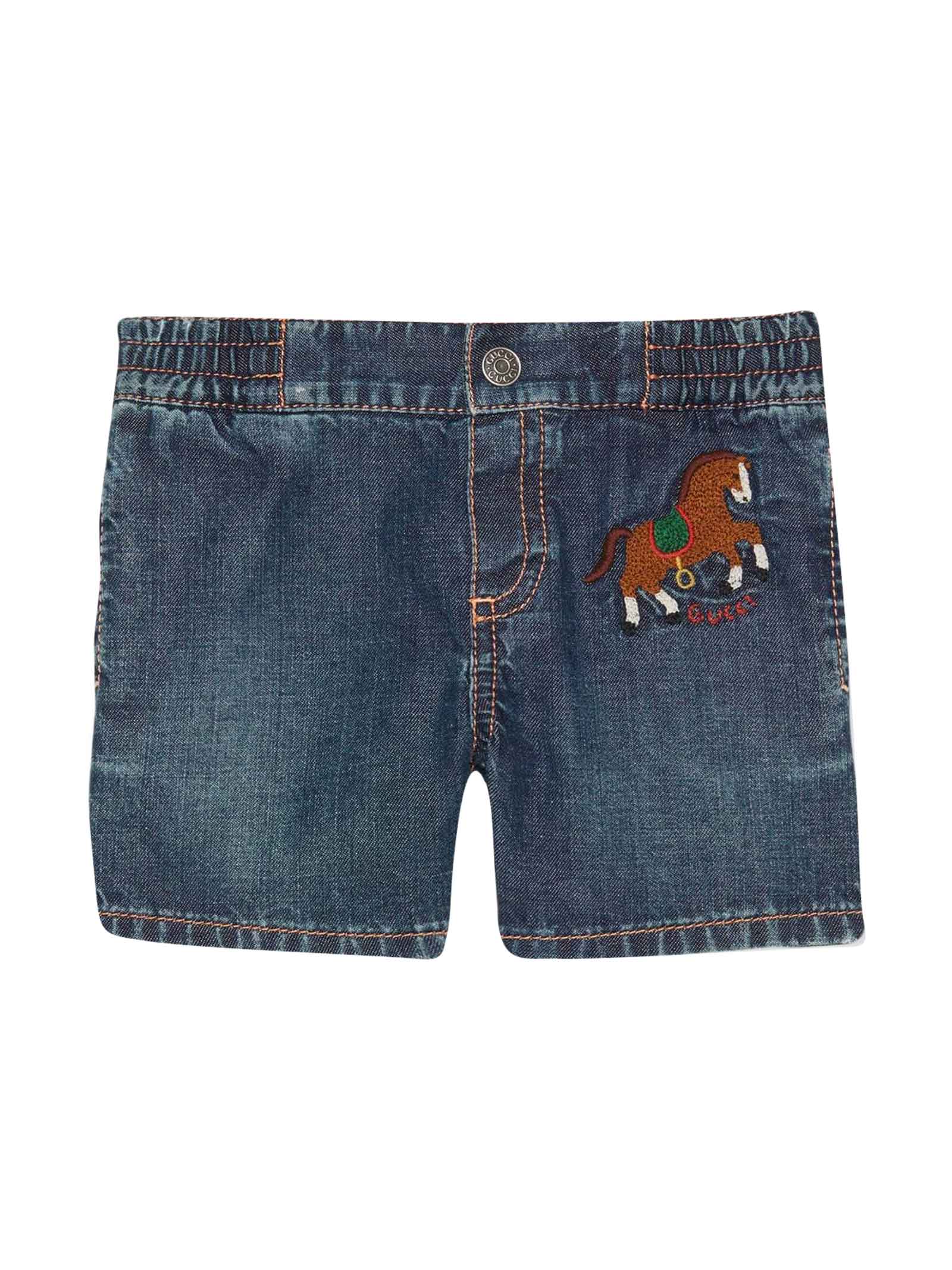 GUCCI DENIM SHORTS WITH FRONTAL APPLICATION,591306XDAZD 4206