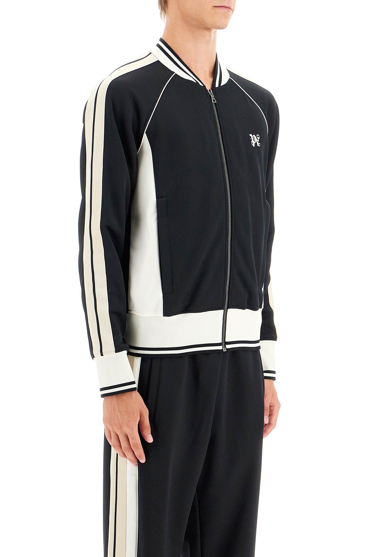 Shop Palm Angels Raglan Zip-up Sweat In Black Off White (black)