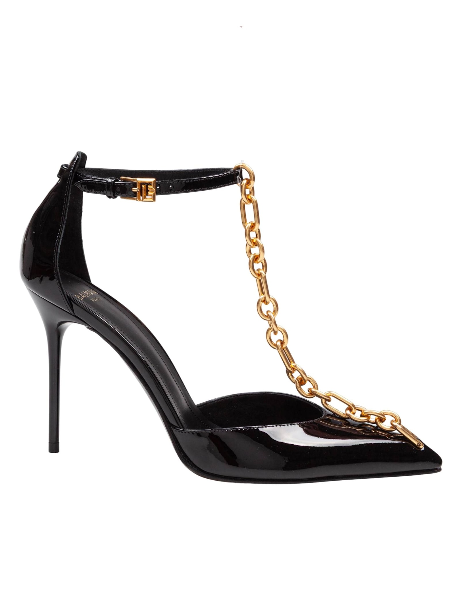 Balmain Sync Patent Leather Chain T-strap Pumps In Black