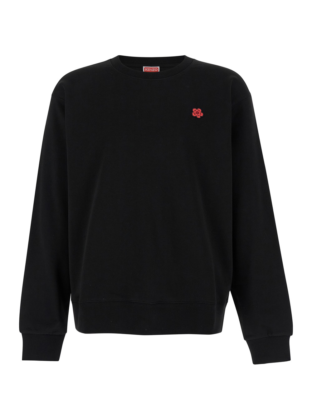 Shop Kenzo Black Sweater With Boke Flower Patch In Cotton Man