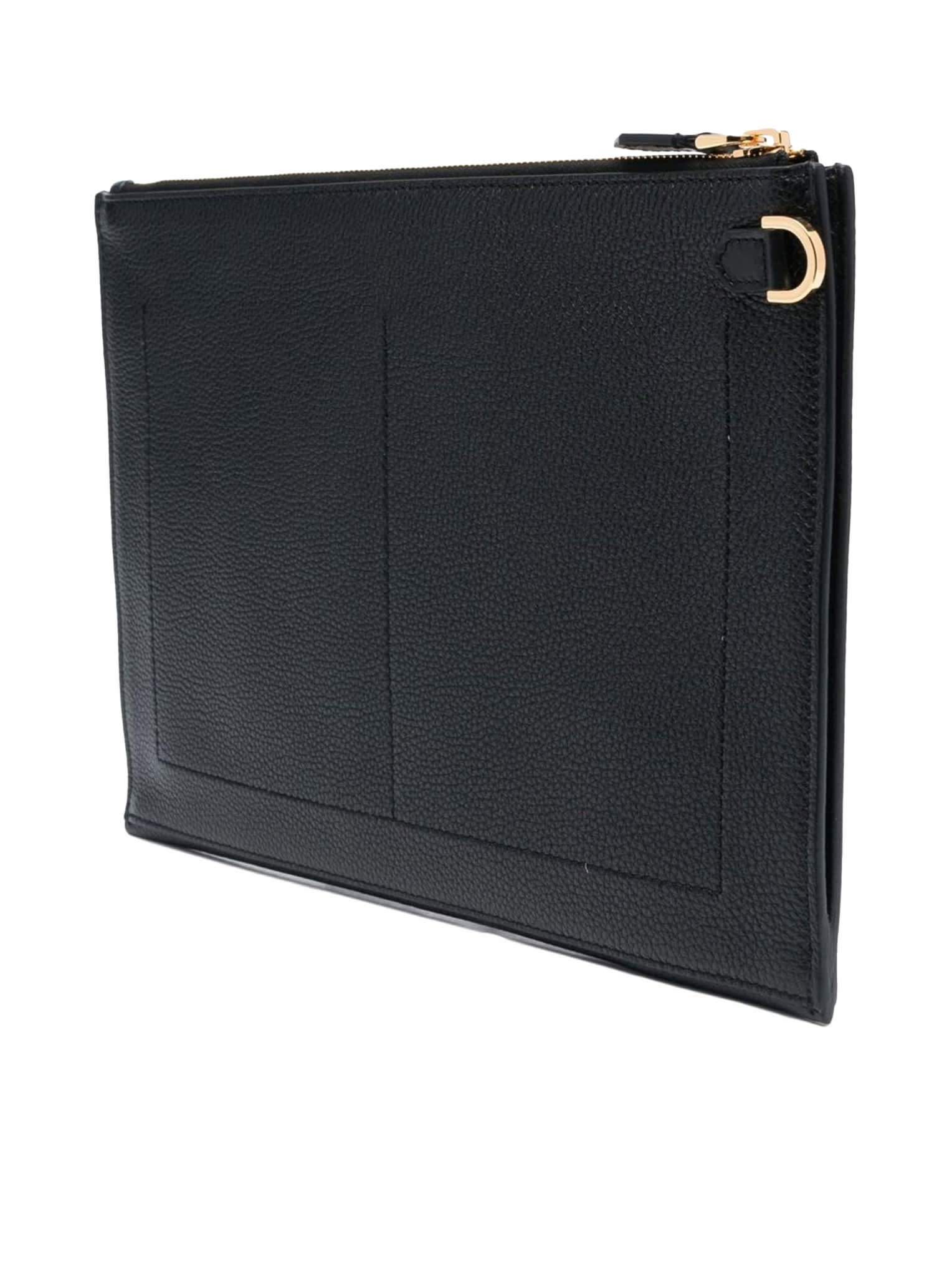 Shop Tom Ford Leather Flat Pouch In Black