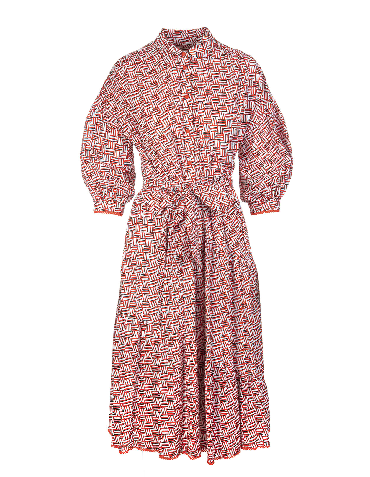 Diane Von Furstenberg Luna Cotton-jacquard Midi Shirt Dress In Printed Geo Orange