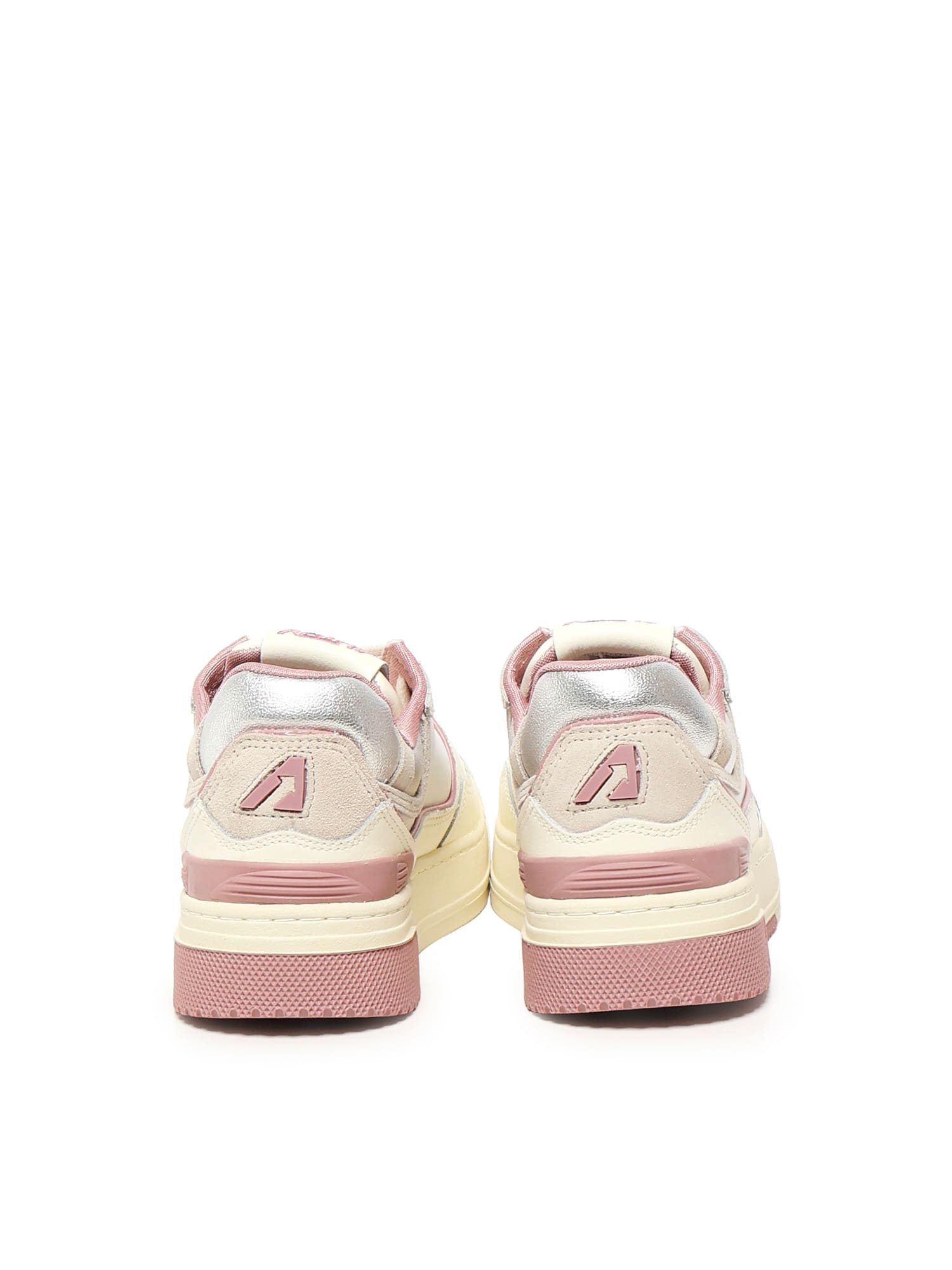 Autry Off-white Low-top Sneakers With Pink Accents In White