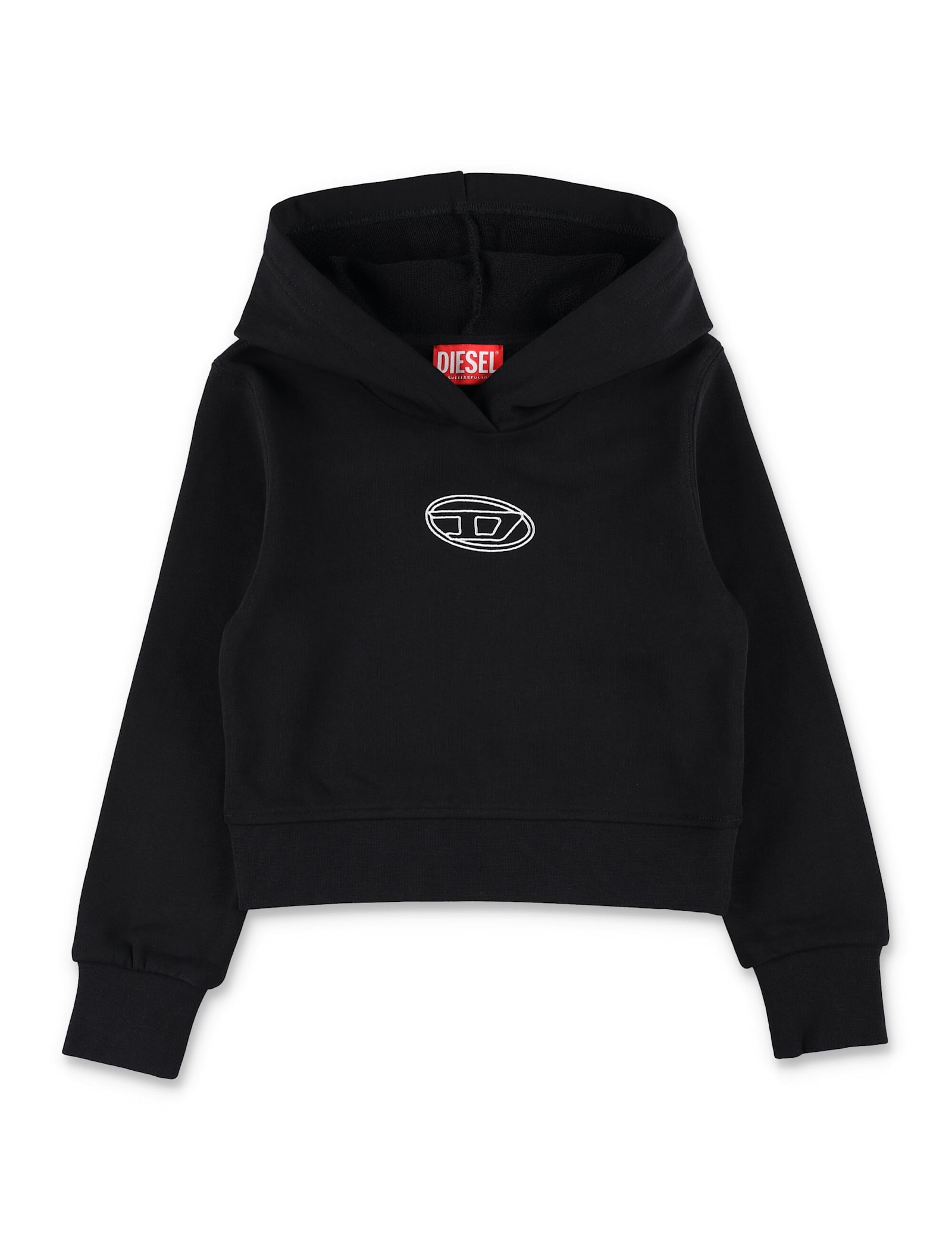 Diesel Kid -  Black Cotton Hoodie With Oval D Logo In Black