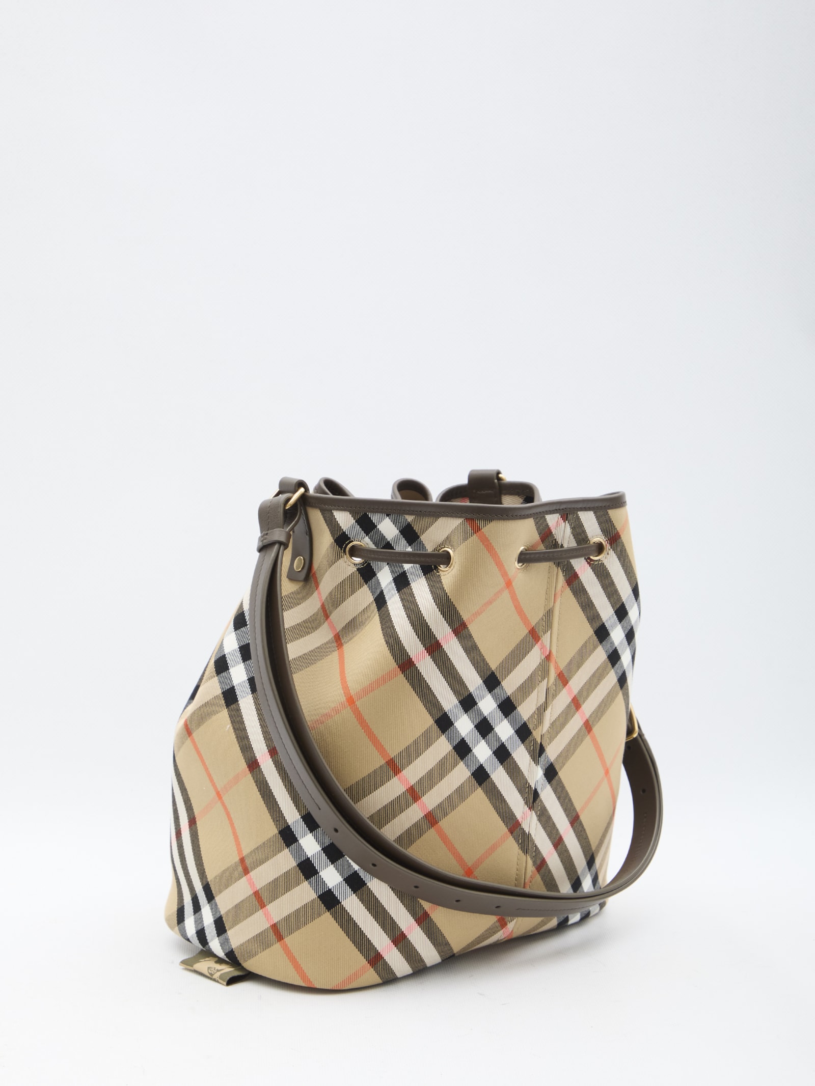 Shop Burberry Check Bucket Bag In Beige