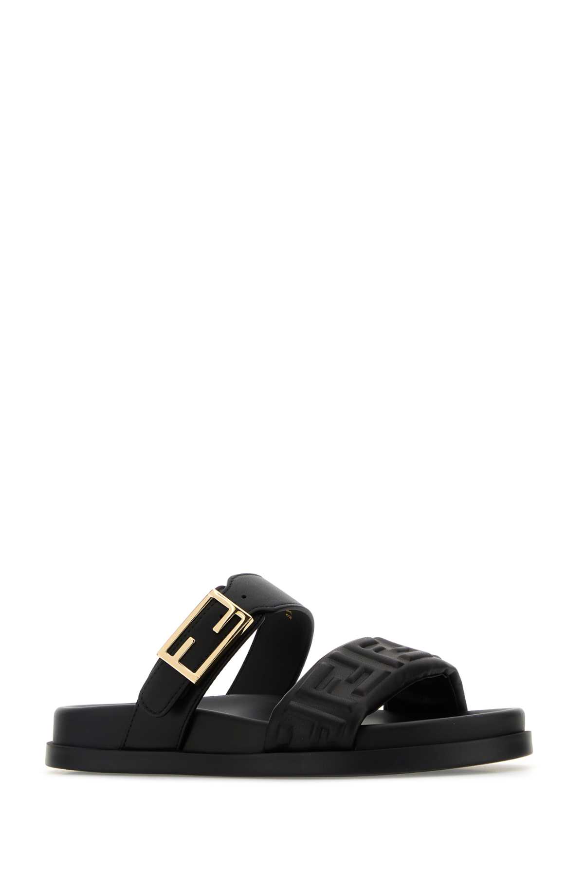 Fendi Nappa Leather Feel Double-band Slides Shoes In Black