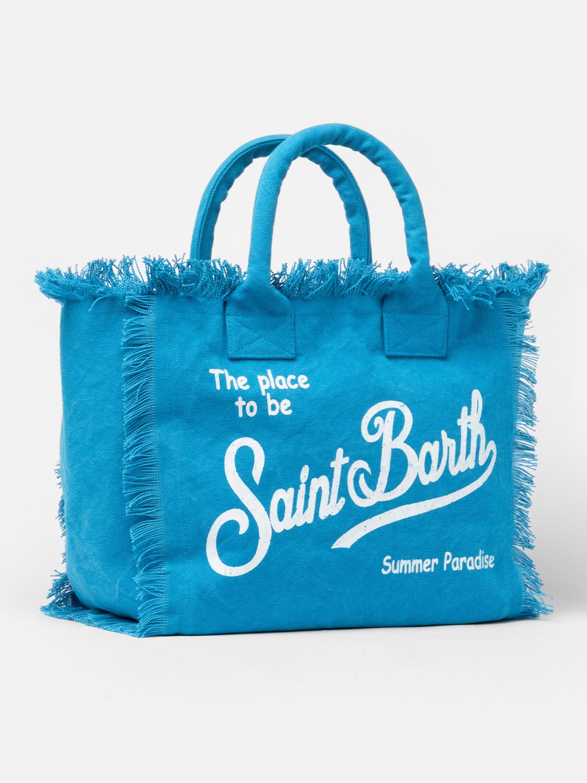Mc2 Saint Barth Light Blue Cotton Canvas Vanity Tote Bag In Sky