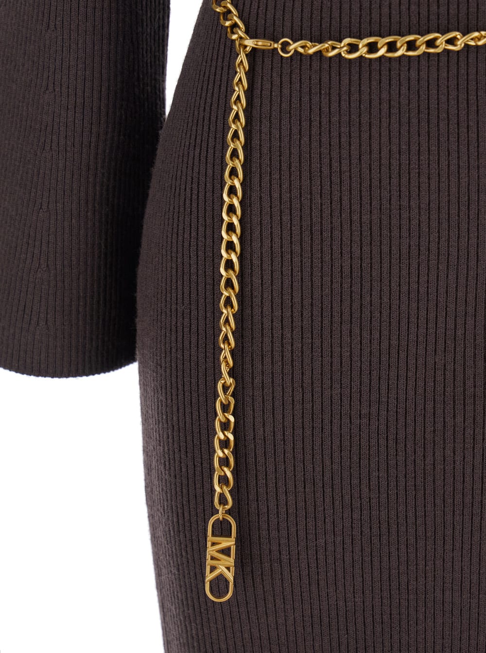 Michael Michael Kors Ribbed Chain-belt Midi Dress In Brown