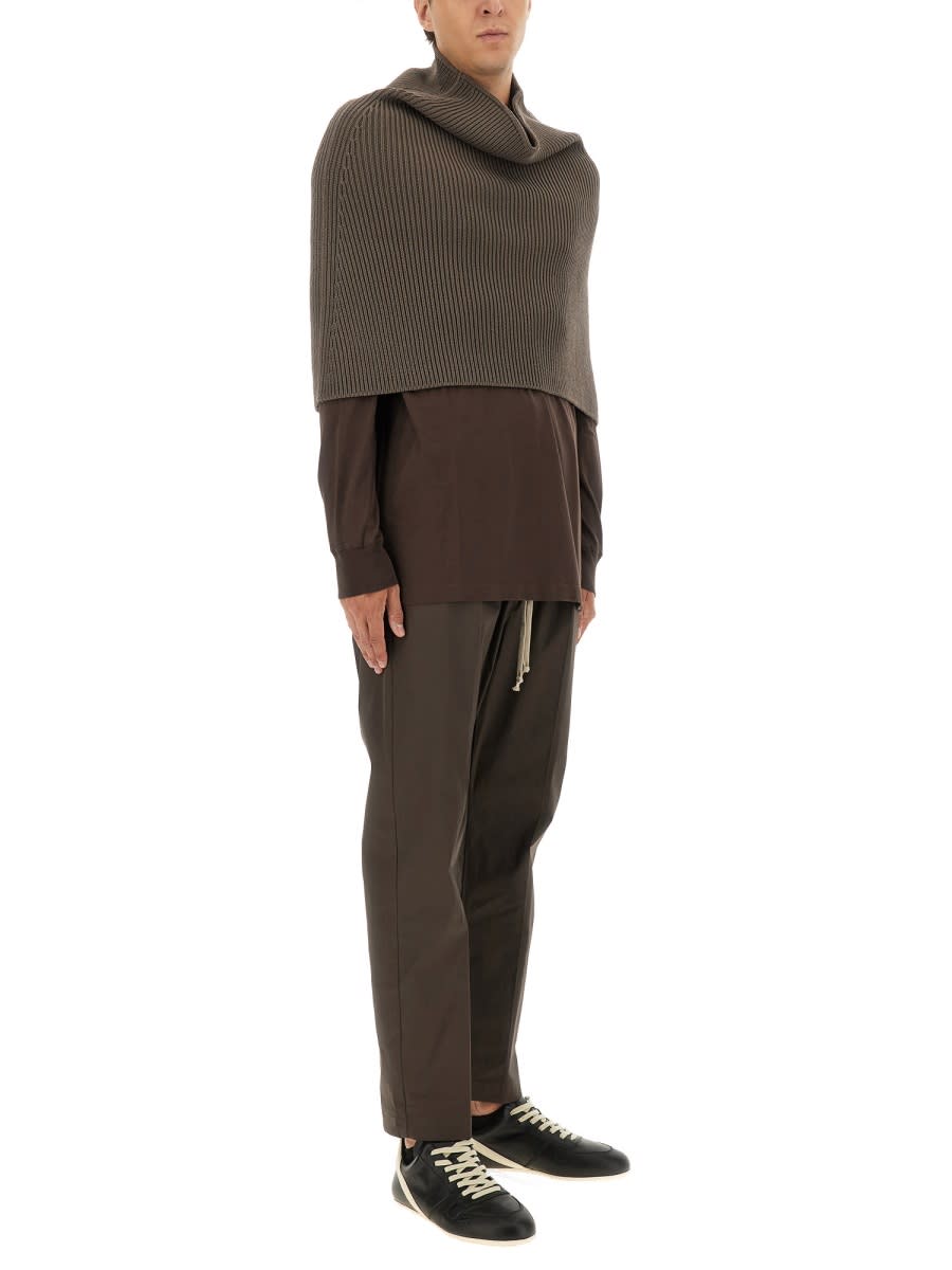 Rick Owens Ribbed Knitted Cape With Structured Collar In Gray