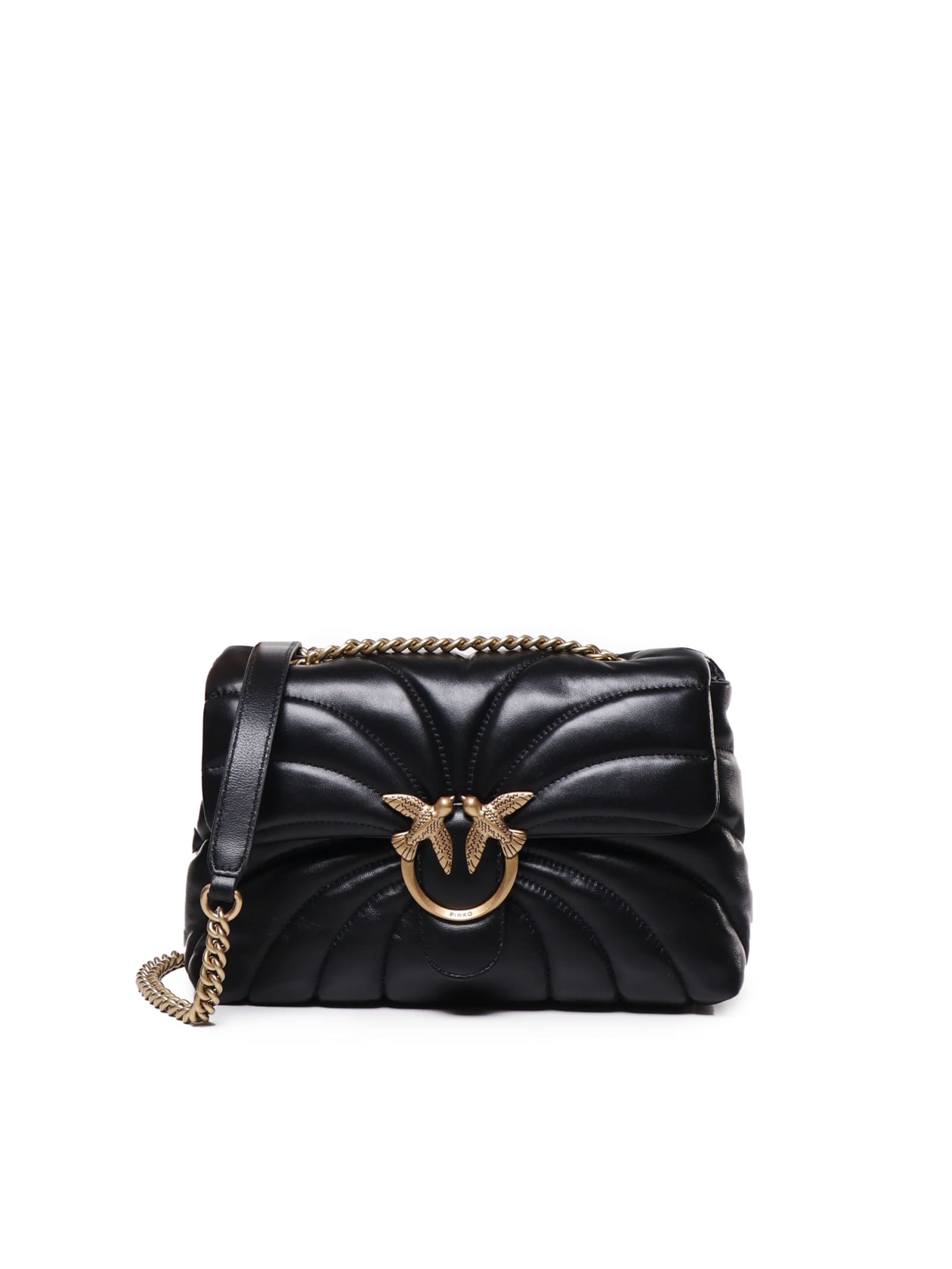 Shop Pinko Classic Love Bag Puff In Nero Antique Gold