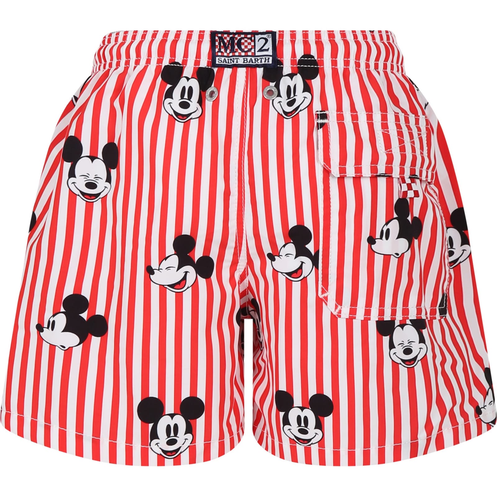 Shop Mc2 Saint Barth Red Swim Shorts For Boy With Mickey Mouse Print And Logo