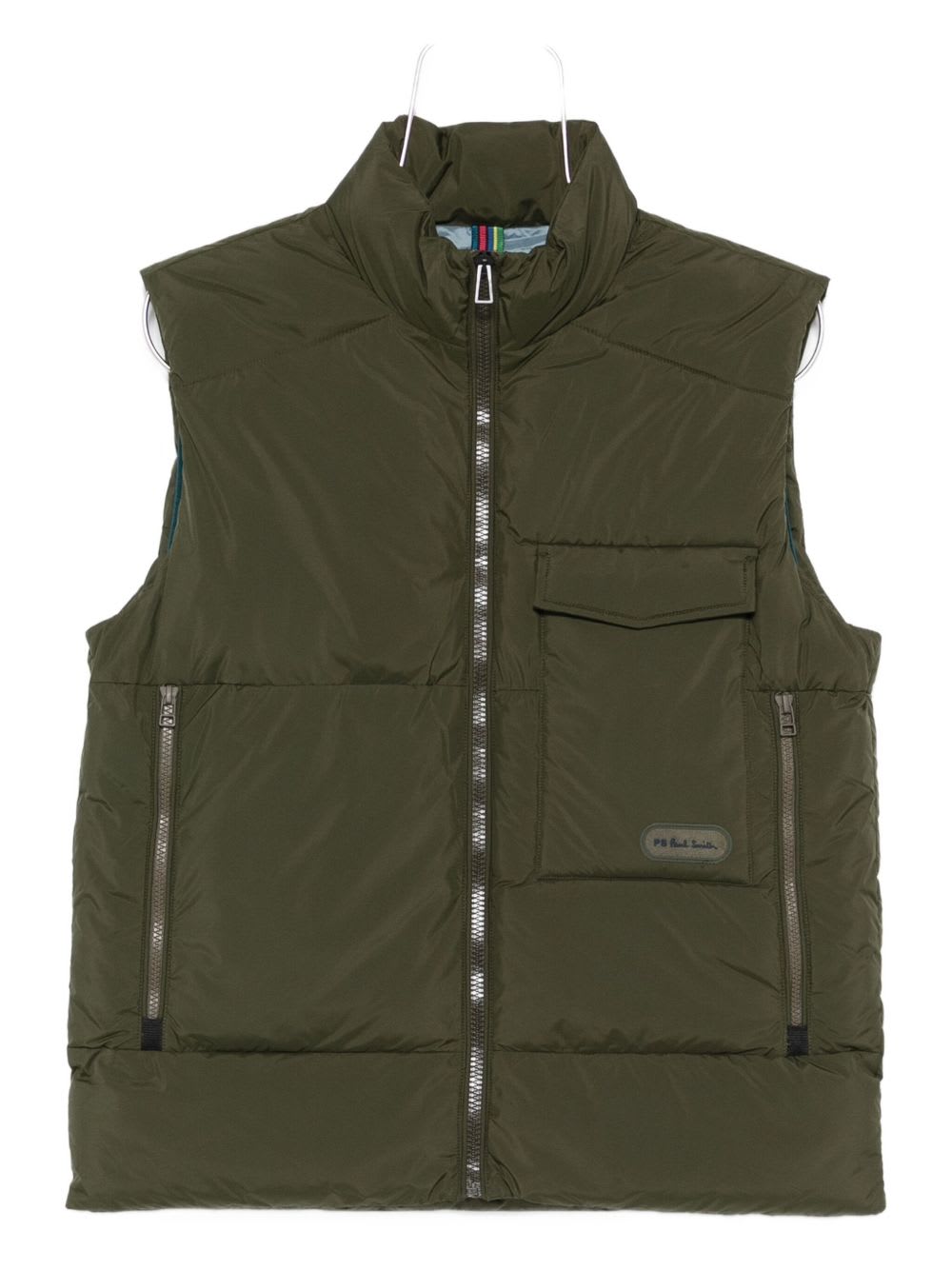 Paul Smith Sleeveless Quilted Jacket With High Collar In Green