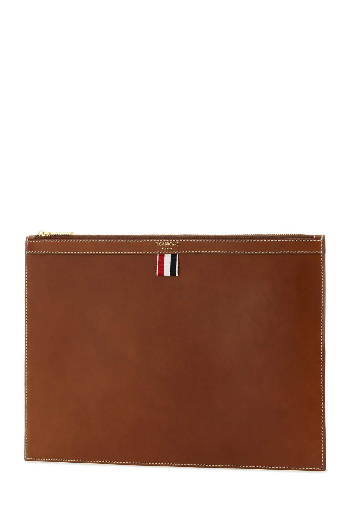 Thom Browne Brown Leather Document Case In Natural
