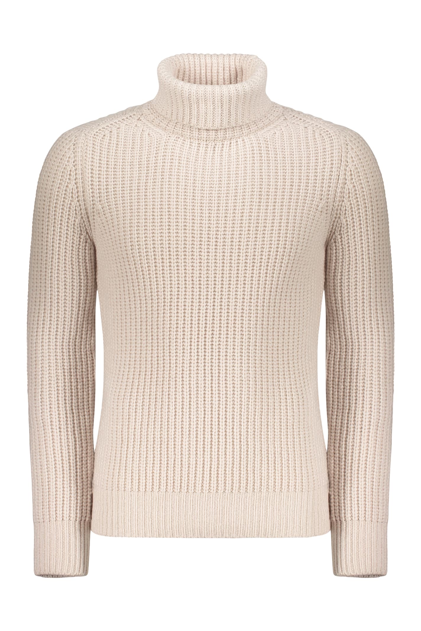 Moorer Beige Sweater With High Collar And Wide Fit In Cable Knit In Neutral